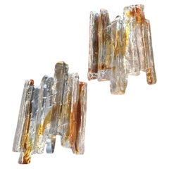 Set of Two 1970s Brutalist Murano Glass Italian Wall Sconces by Mazzega