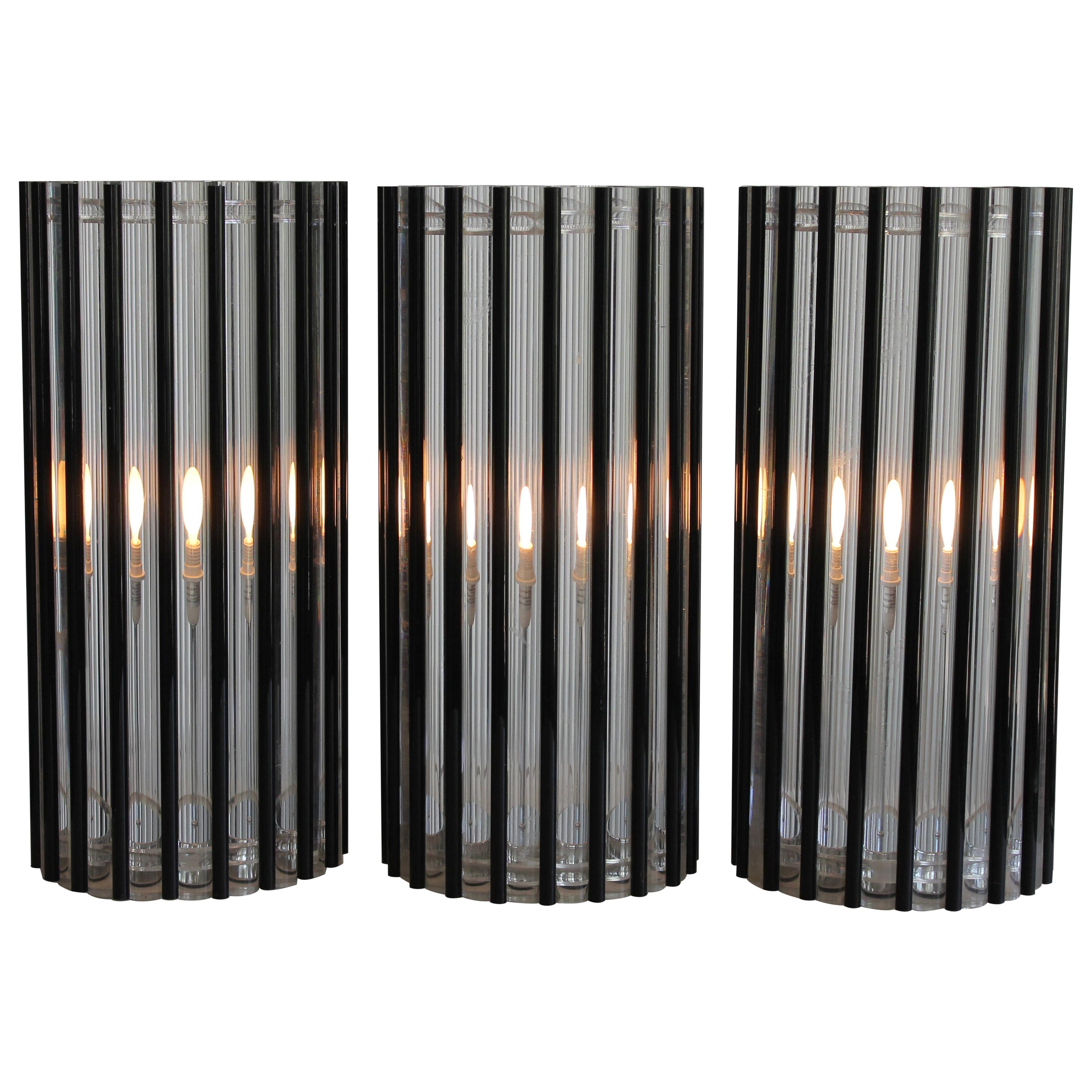 Three 1970's Modern Lucite Rod Lamps