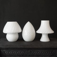 Three 1980s Italian Medium Murano White Glass Swirl Mushroom and Egg Lamps