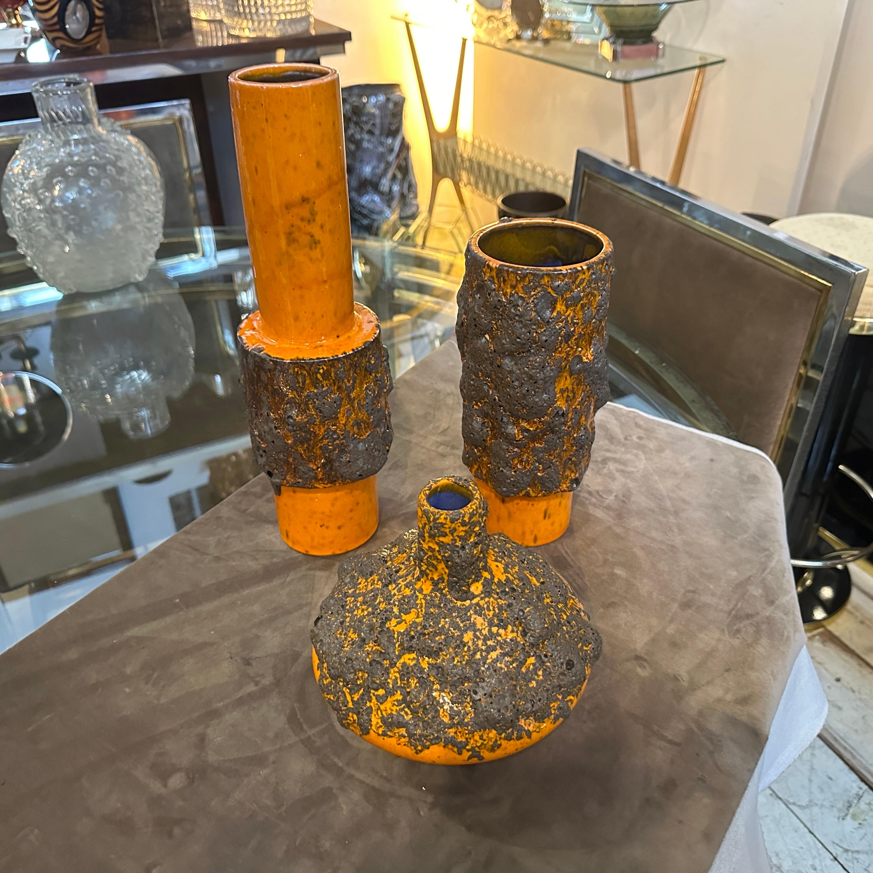 Tre arancioni e neri modernisti degli anni '80  Vasi tedeschi in ceramica Fat Lava in vendita 6