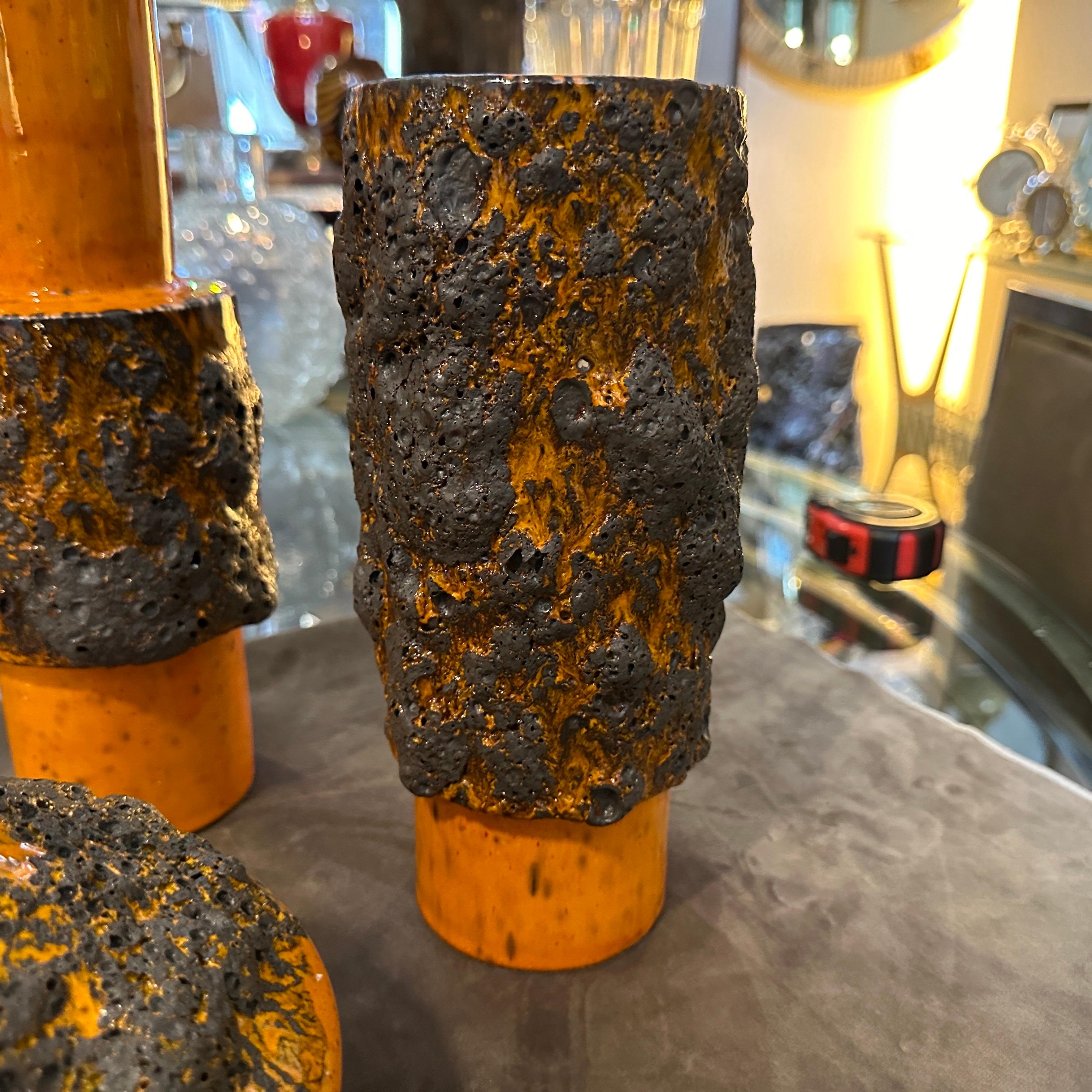 Tre arancioni e neri modernisti degli anni '80  Vasi tedeschi in ceramica Fat Lava in vendita 7