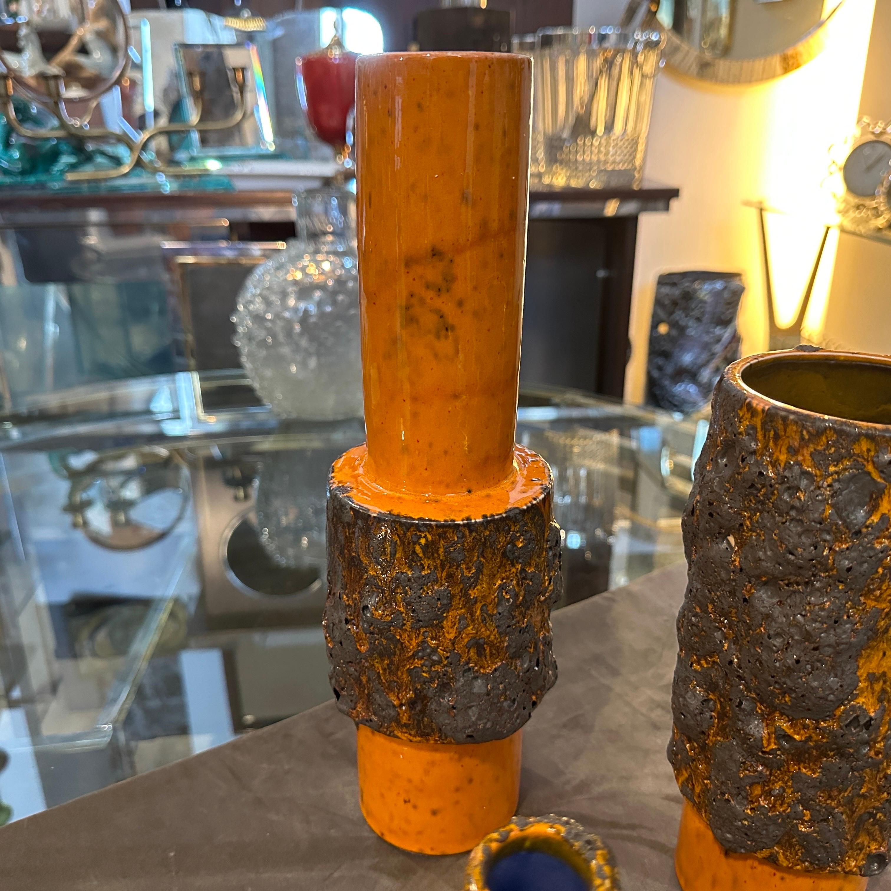 Tre arancioni e neri modernisti degli anni '80  Vasi tedeschi in ceramica Fat Lava in vendita 8