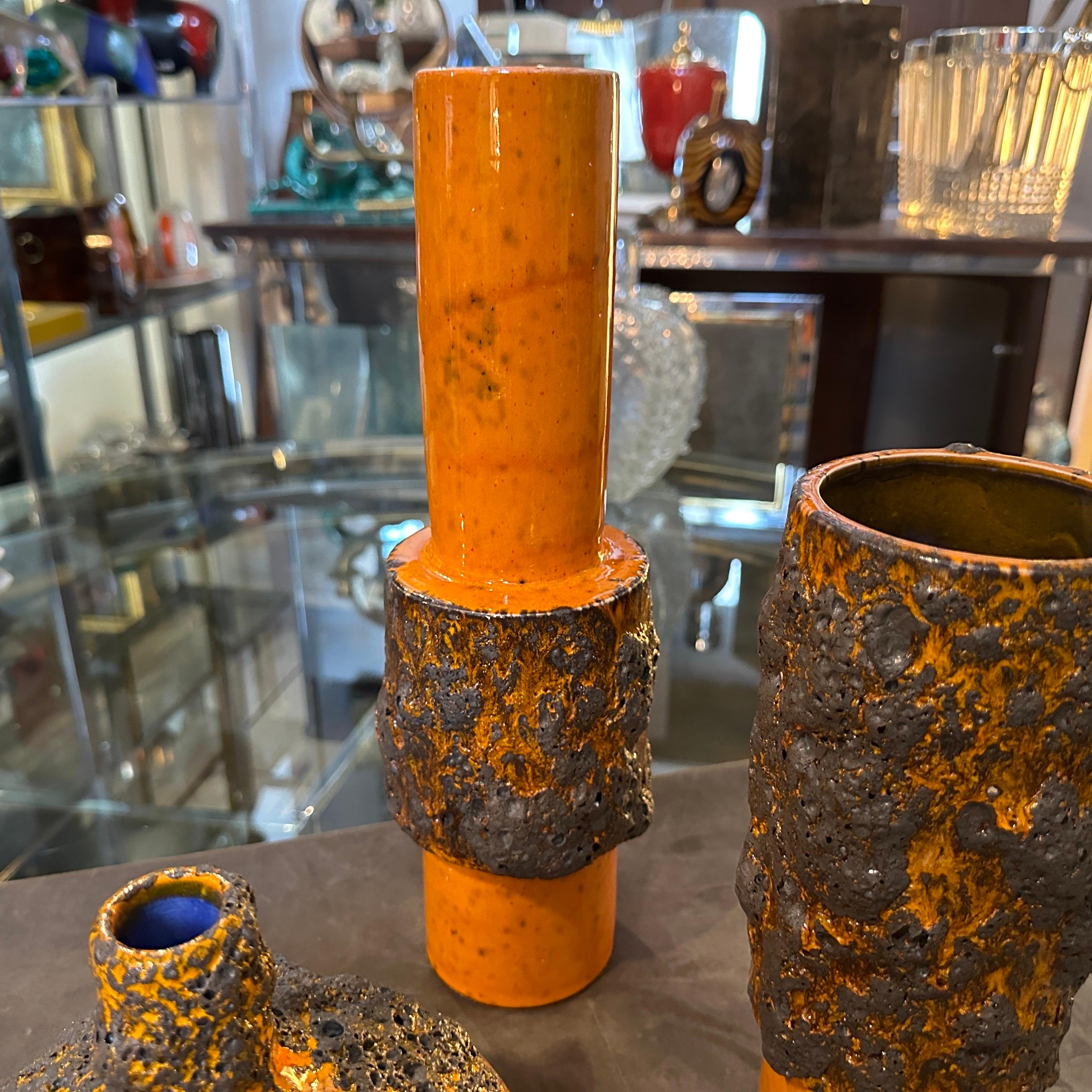 Tre arancioni e neri modernisti degli anni '80  Vasi tedeschi in ceramica Fat Lava In condizioni buone in vendita a Aci Castello, IT