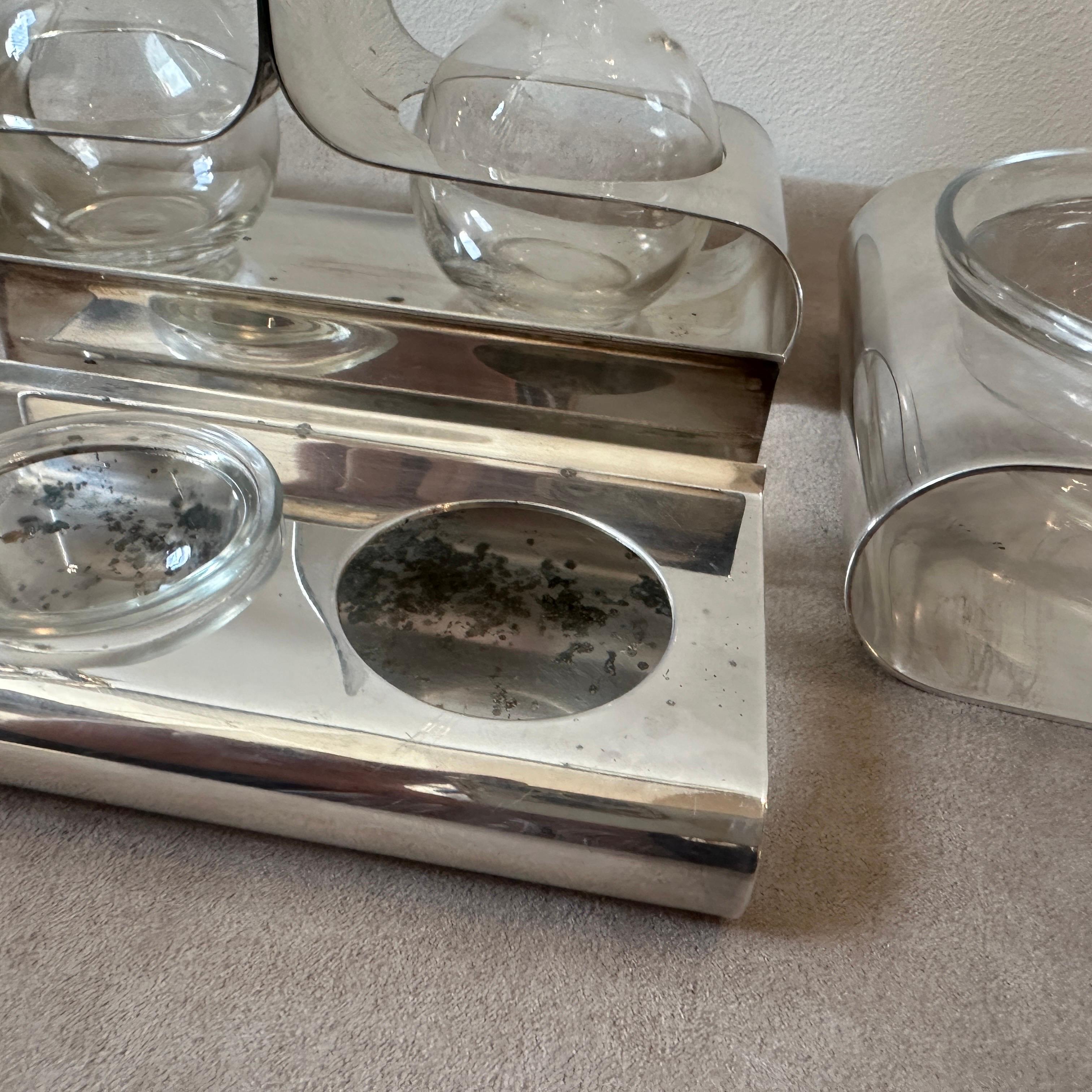 Italian Three 1980s Modernist Silver Plated and Glass Serving Pieces by Lino Sabattini For Sale
