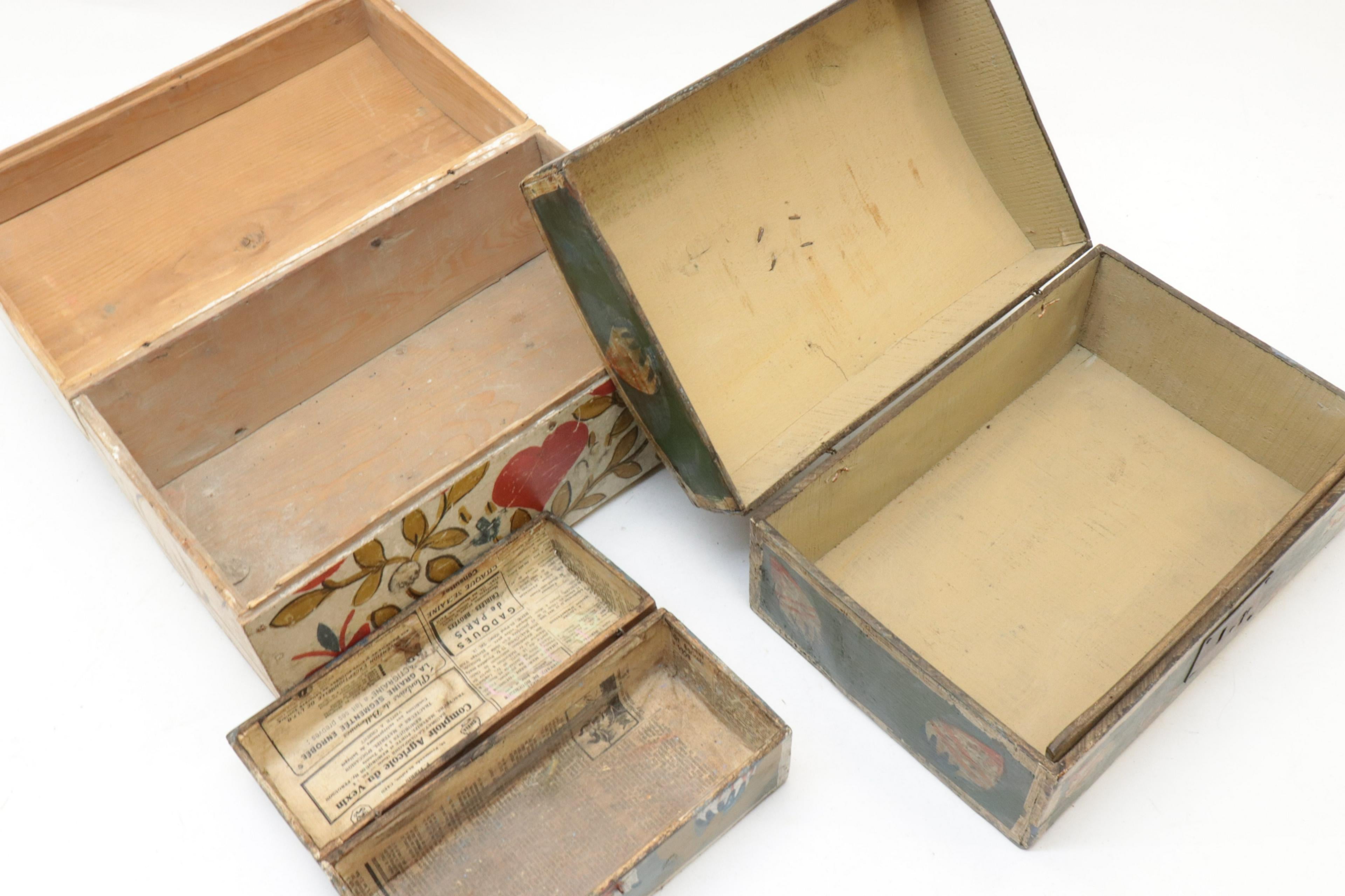 French Provincial Three 19th Century French Painted Wedding Boxes