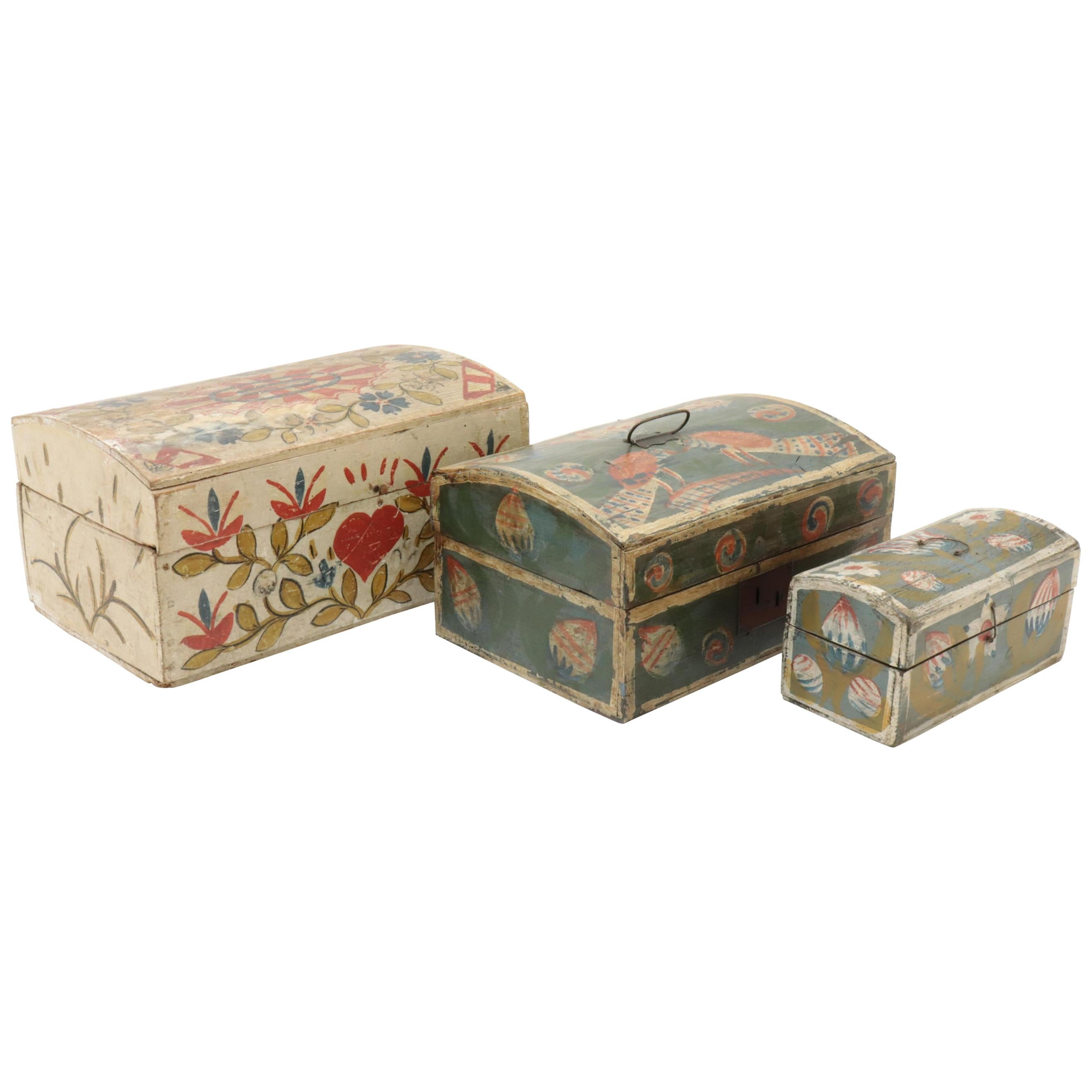 Three 19th Century French Painted Wedding Boxes