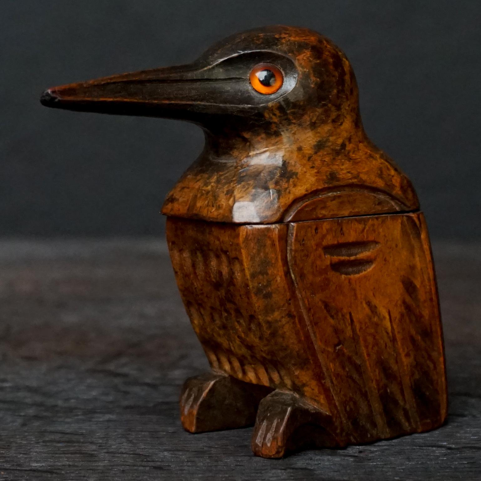 Three 19th Century Black Forest Carved Walnut Inkwells Monkey Kingfisher Bulldog For Sale 5