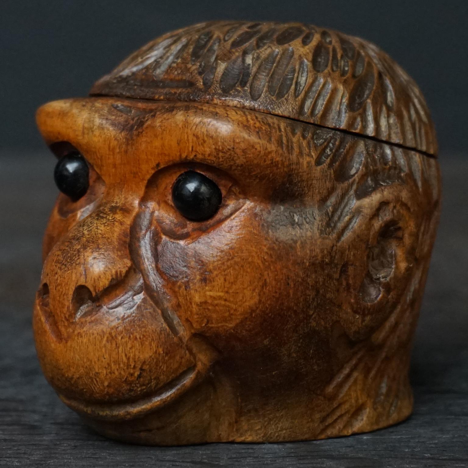 Three 19th Century Black Forest Carved Walnut Inkwells Monkey Kingfisher Bulldog For Sale 7