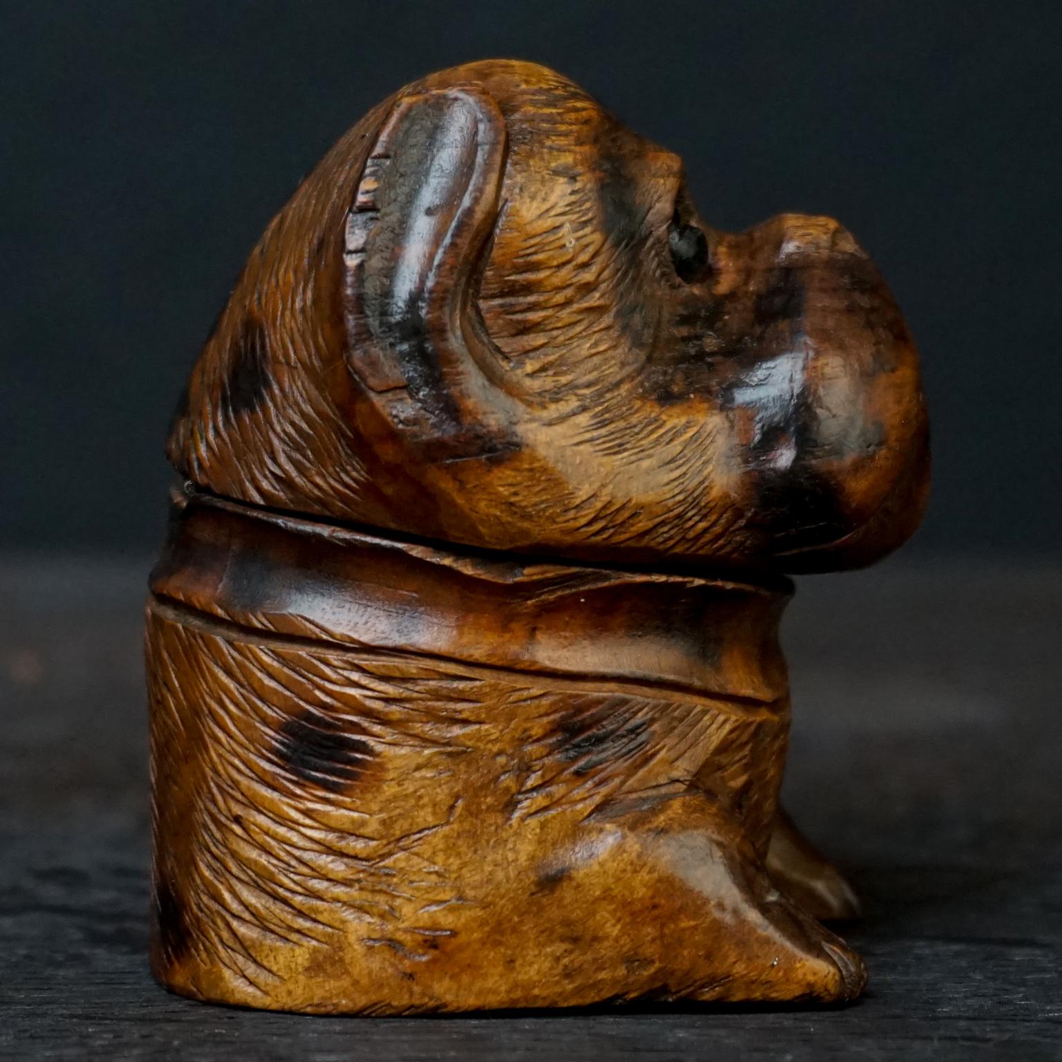 Three 19th Century Black Forest Carved Walnut Inkwells Monkey Kingfisher Bulldog For Sale 11