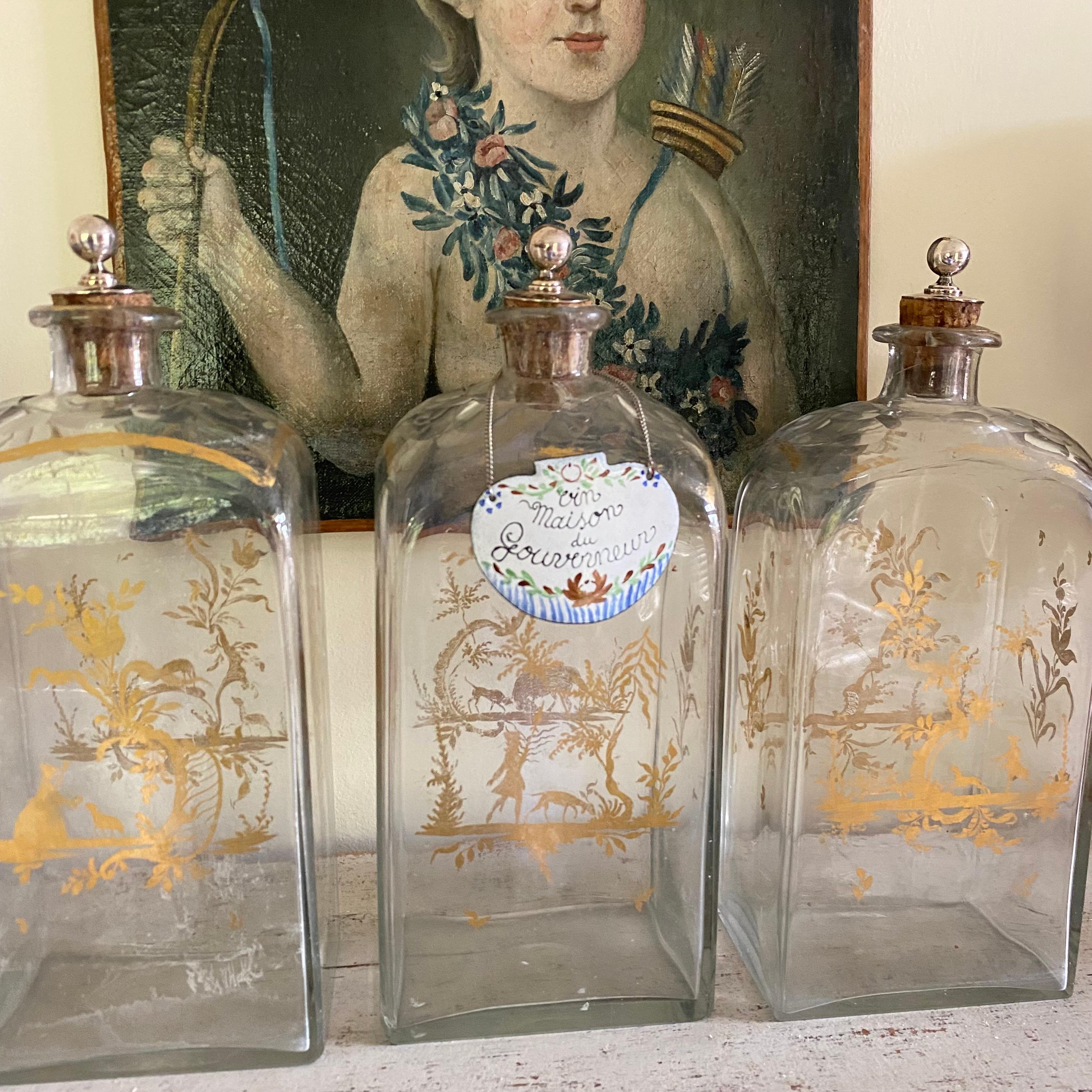 Austrian Three 19th century Bohemian Decanters For Sale