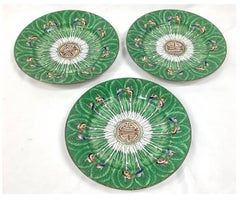 Three 19th Century Chinese Export Porcelain Cabbage Leaf Butterfly Plate