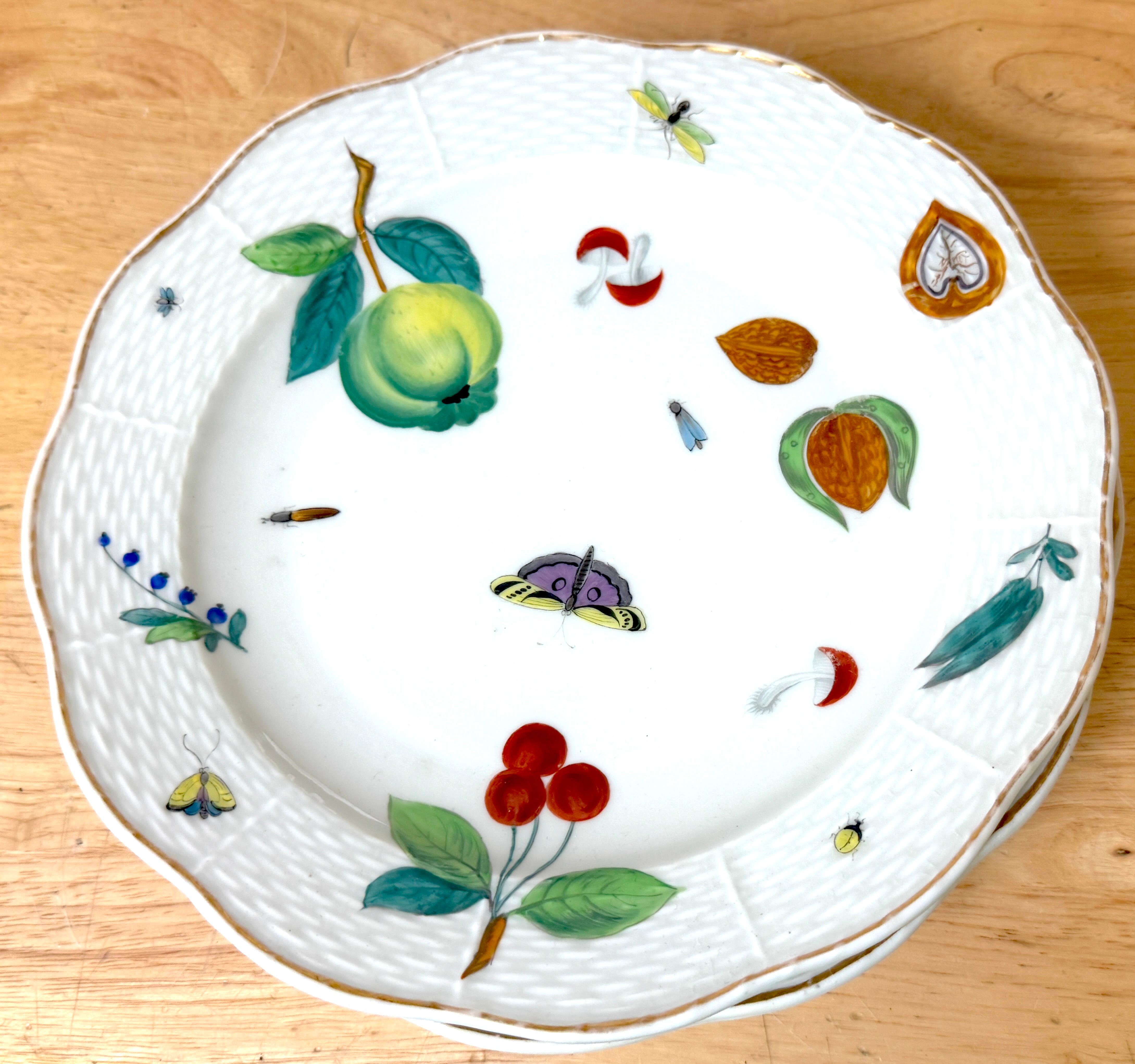 Baroque Three 19th Century Continental Naturalist Fruit, Insect, Vegetable Plates en vente