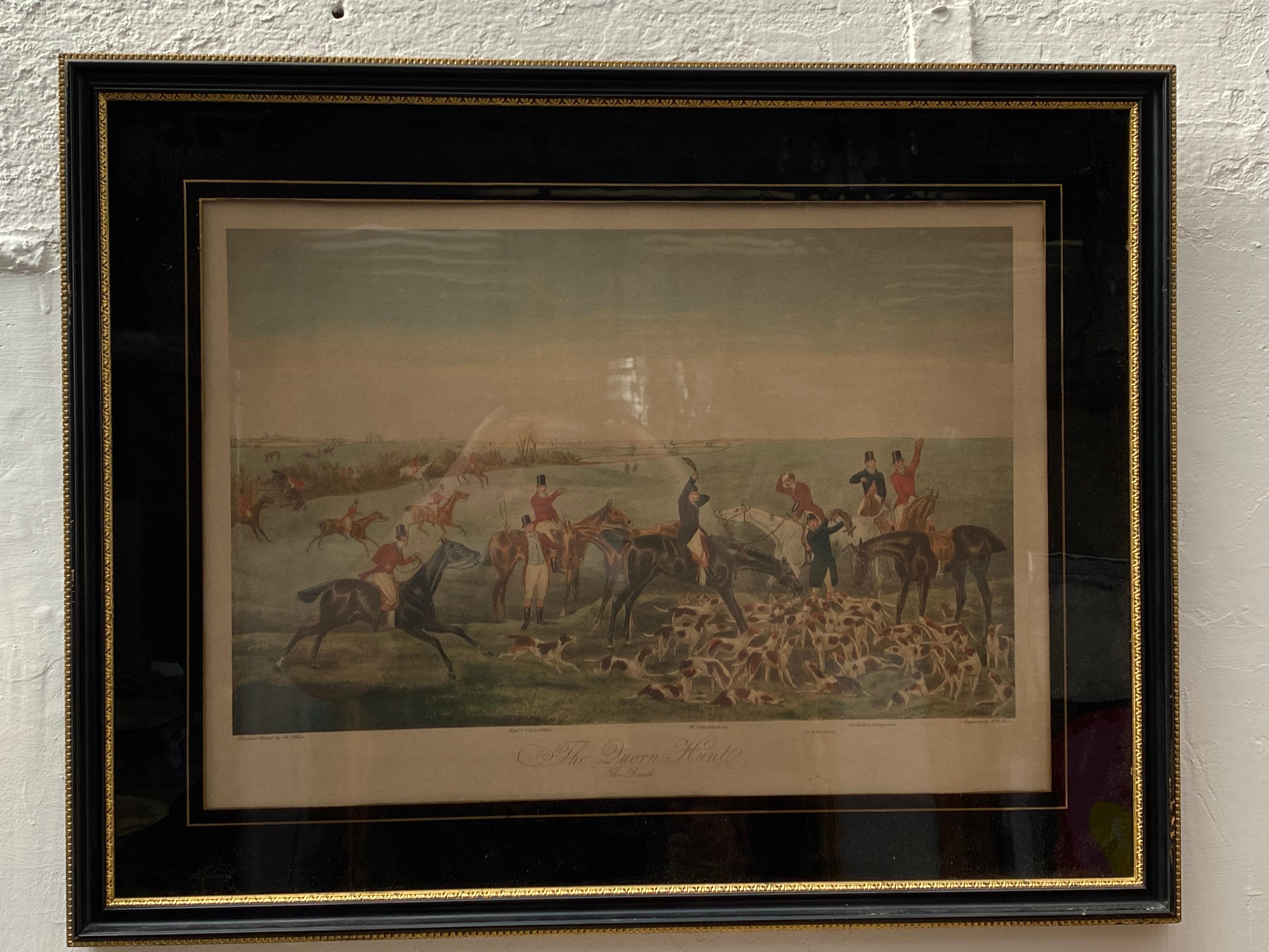 English Three 19th Century Equestrian / Fox Hunt Hand Colored Engravings