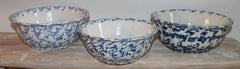 Three 19th Century Sponge Ware Pottery Scalloped Bowls
