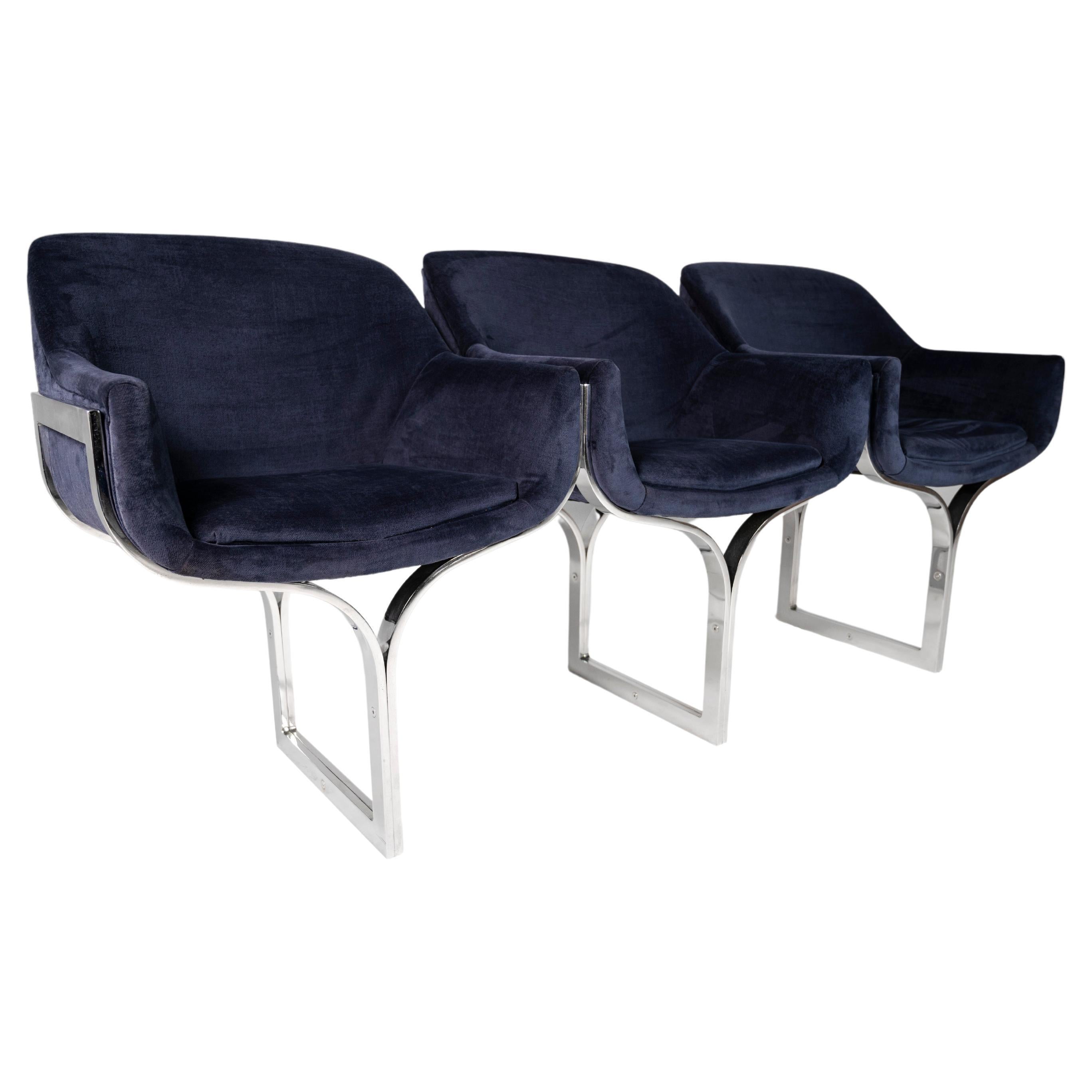 Three (3) Seat Bench / Sofa Attributed to Milo Baughman on Chrome Base, c. 1970s For Sale