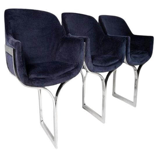 Drei (3) Sitzbank / Sofa auf Chromsockel, Milo Baughman zugeschrieben, ca. 1970er Jahre (Moderne der Mitte des Jahrhunderts) im Angebot