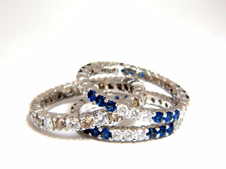 Three 3.20ct stackable natural blue sapphires and fancy color diamonds ...