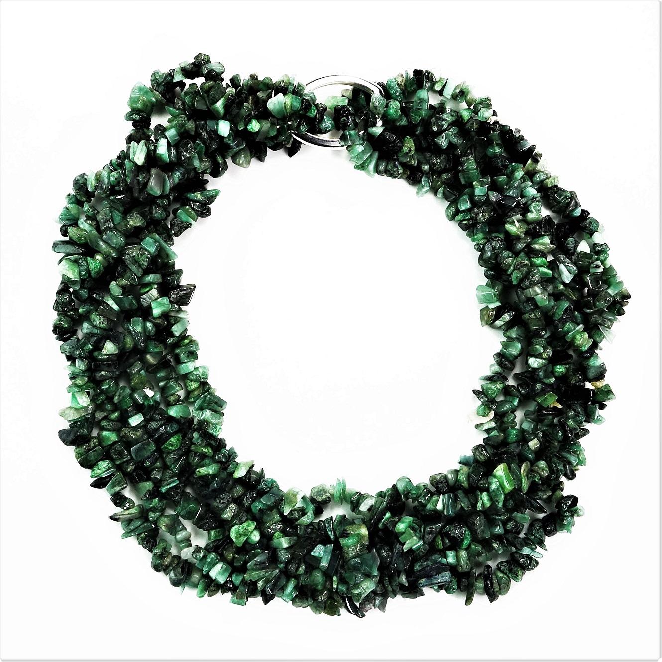 Women's or Men's AJD Three Continuous Circles of Emerald Chips Necklace