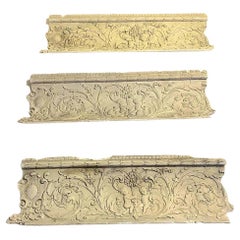 Antique Three 4' intricate interlocking plaster crown molding pieces 