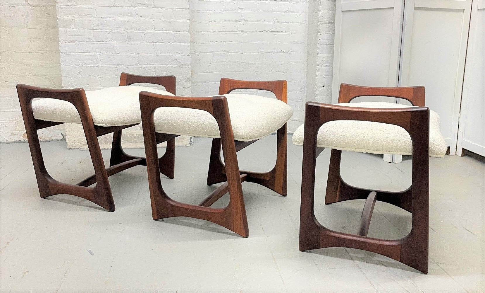 Mid-Century Modern Three Adrian Pearsall Sculptural Stools / Benches in Bouclé For Sale