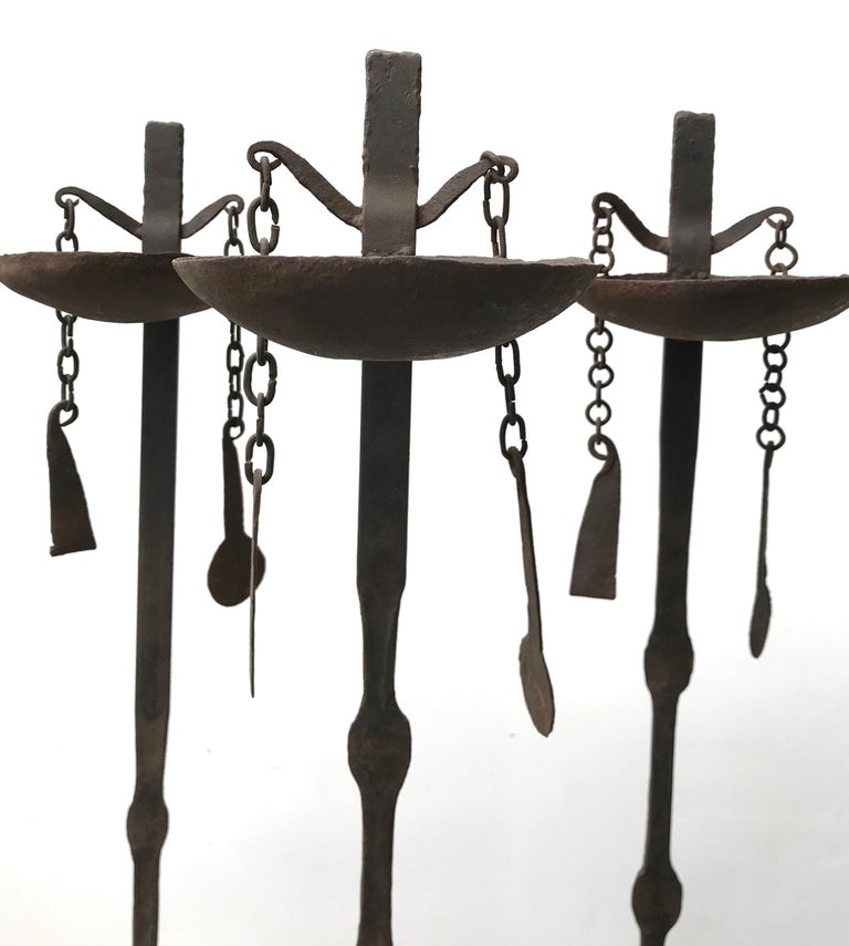 Three African Iron Oil Lamps For Sale at 1stDibs