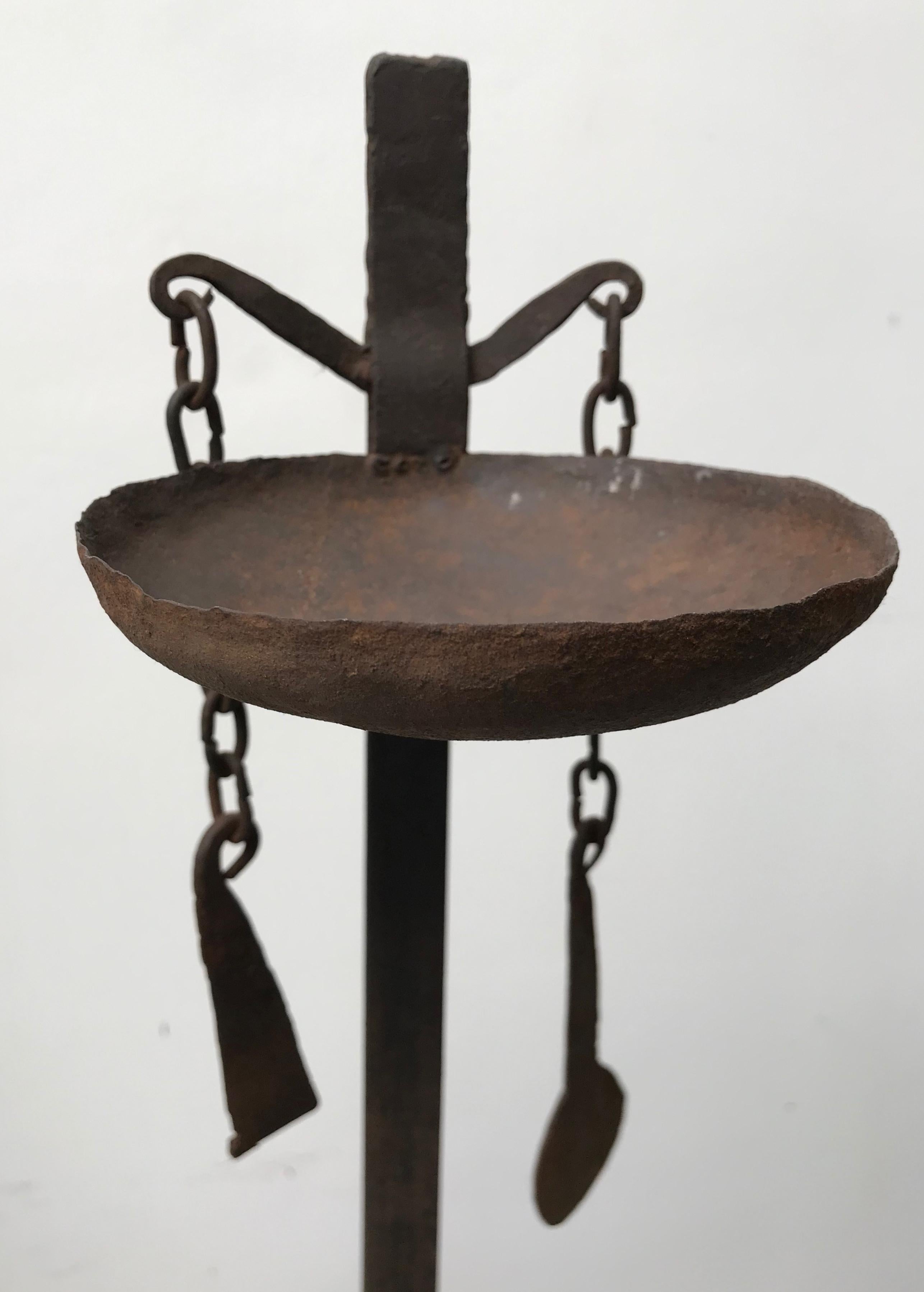 Malian Three African Forged Iron Oil Lamps For Sale
