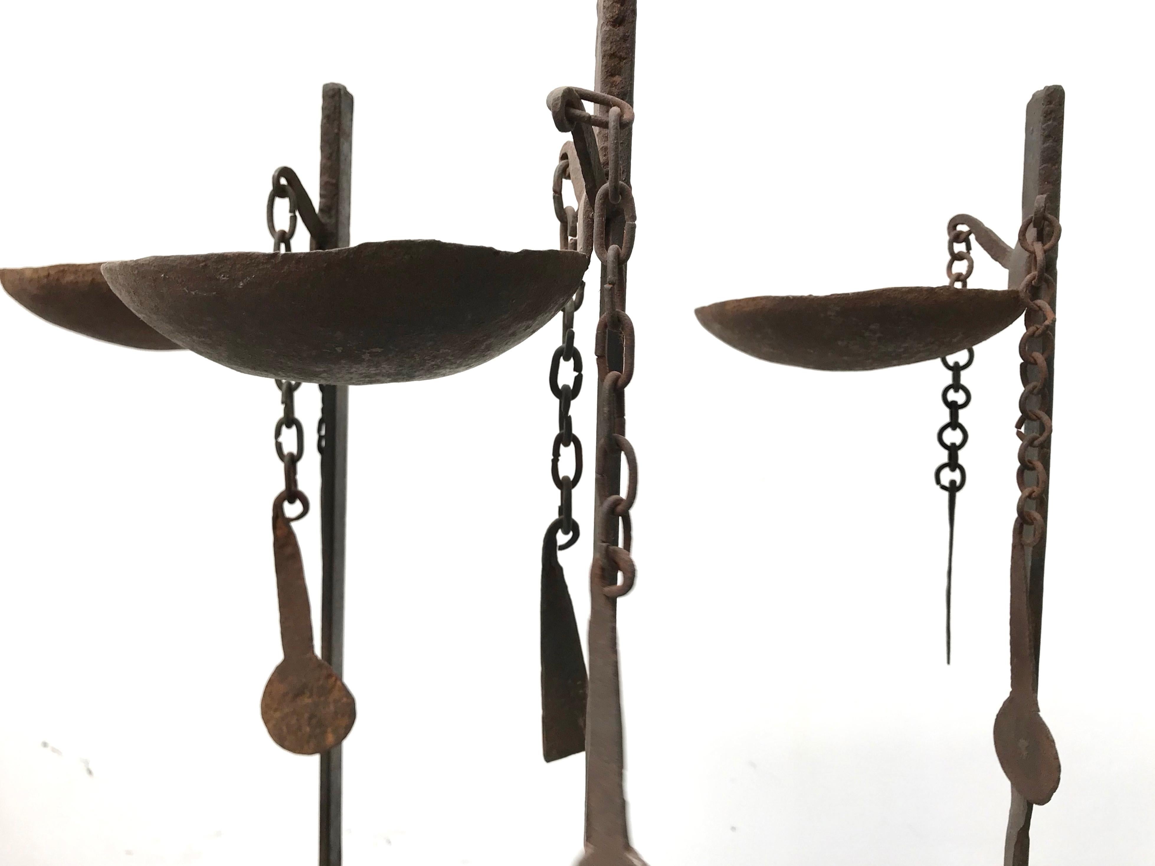 20th Century Three African Forged Iron Oil Lamps For Sale