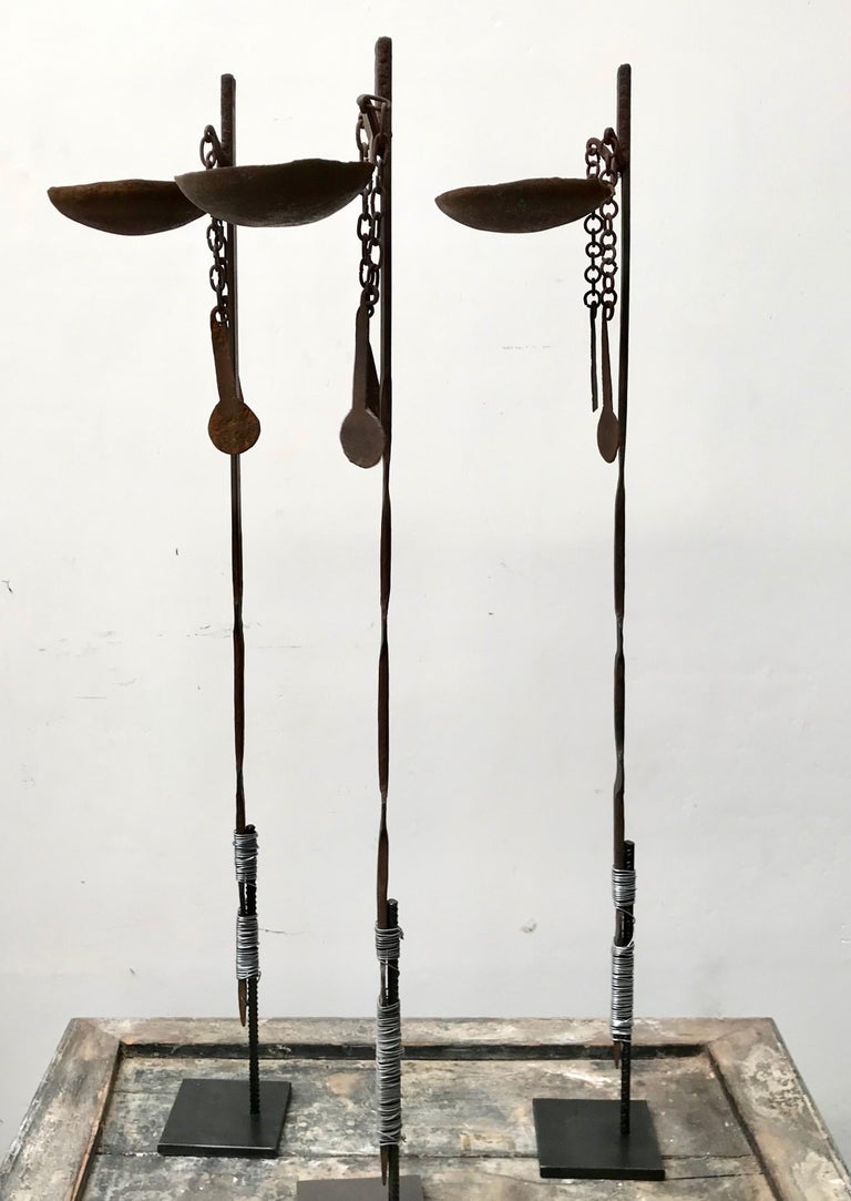 Three African Iron Oil Lamps For Sale at 1stDibs