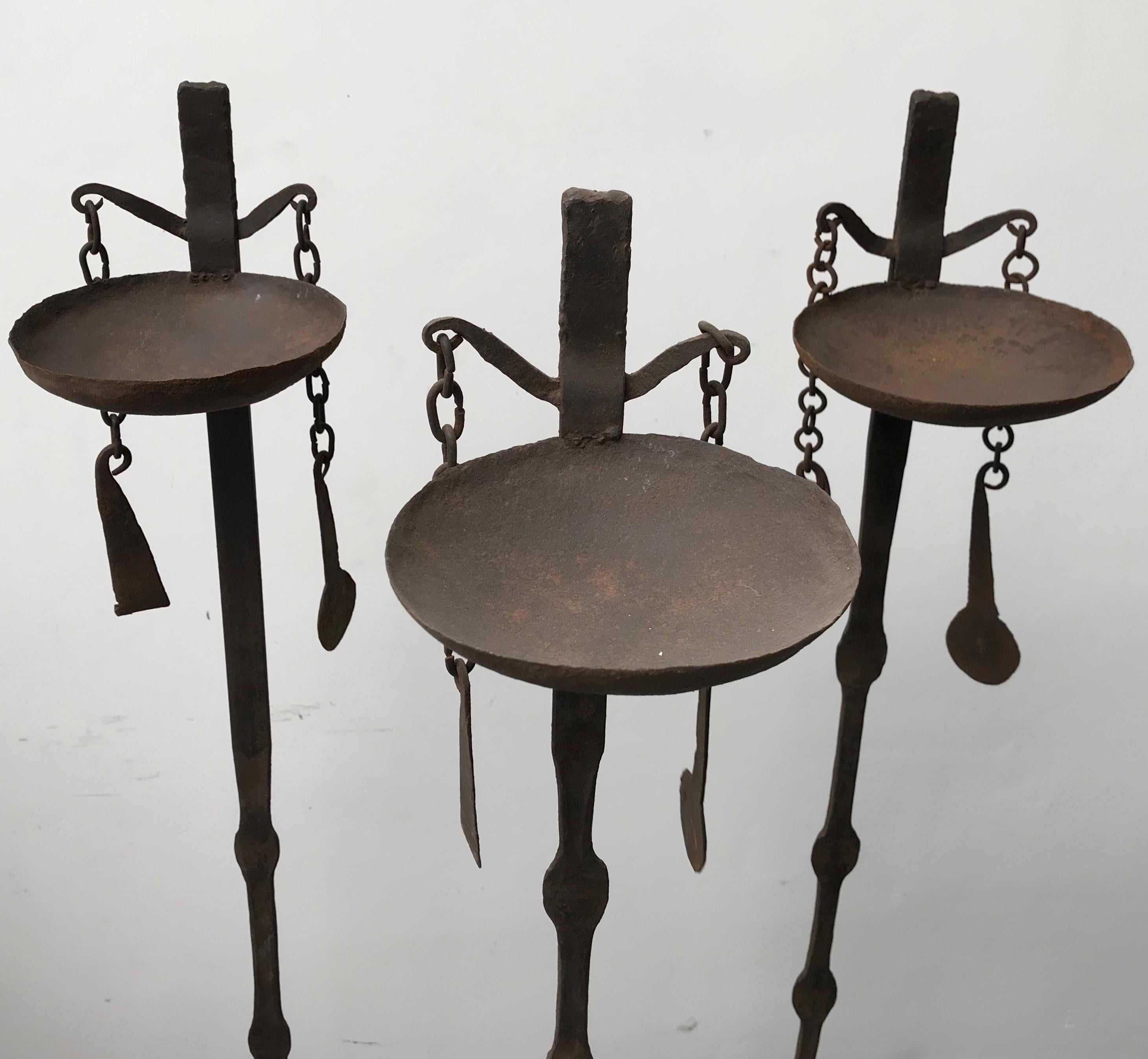 Three African Forged Iron Oil Lamps For Sale 1
