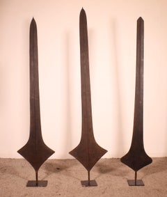 Three African Topoke Sword Currency On Custom Stands