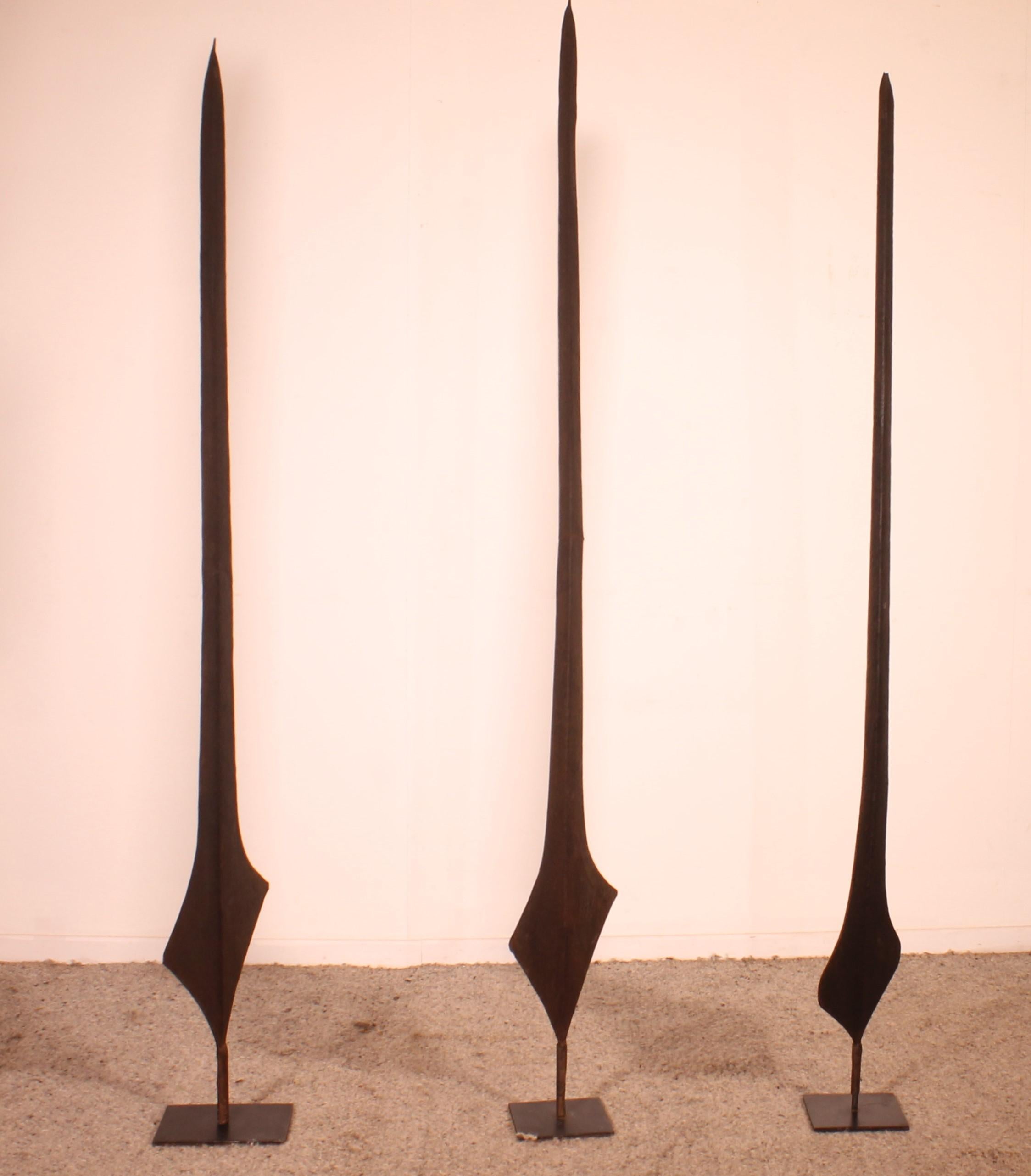 Tribal Three African Topoke Sword Currency On Custom Stands For Sale