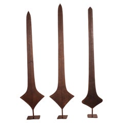 Antique Three African Topoke Sword Currency On Custom Stands