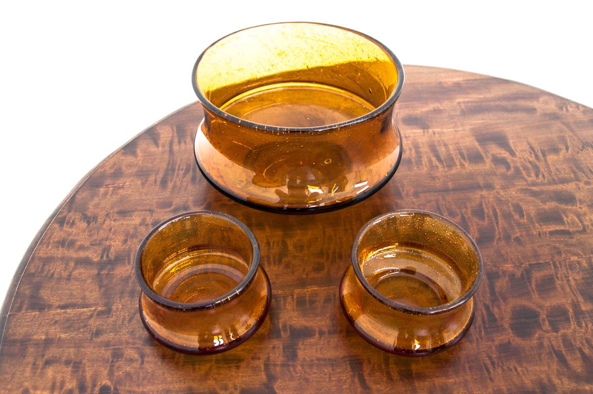Mid-Century Modern Three Amber Color Glass Bowls For Sale