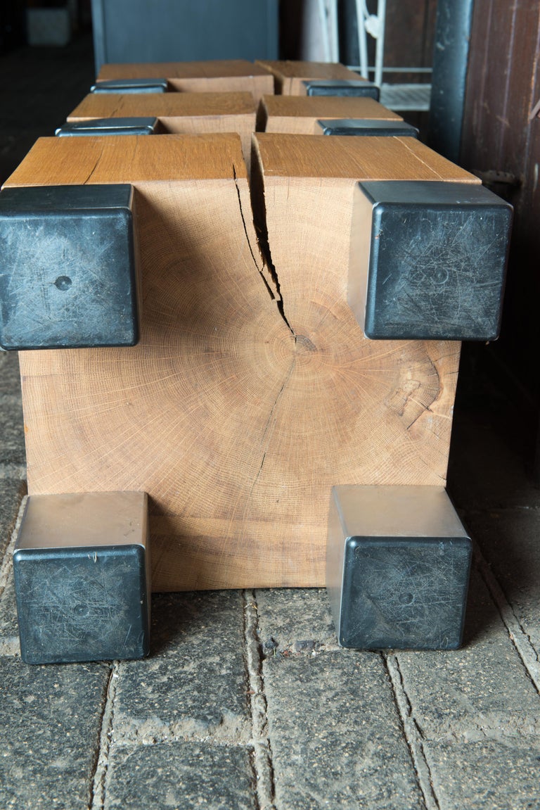 Three American Studio Art Oak and Steel Coffee Tables For Sale 12