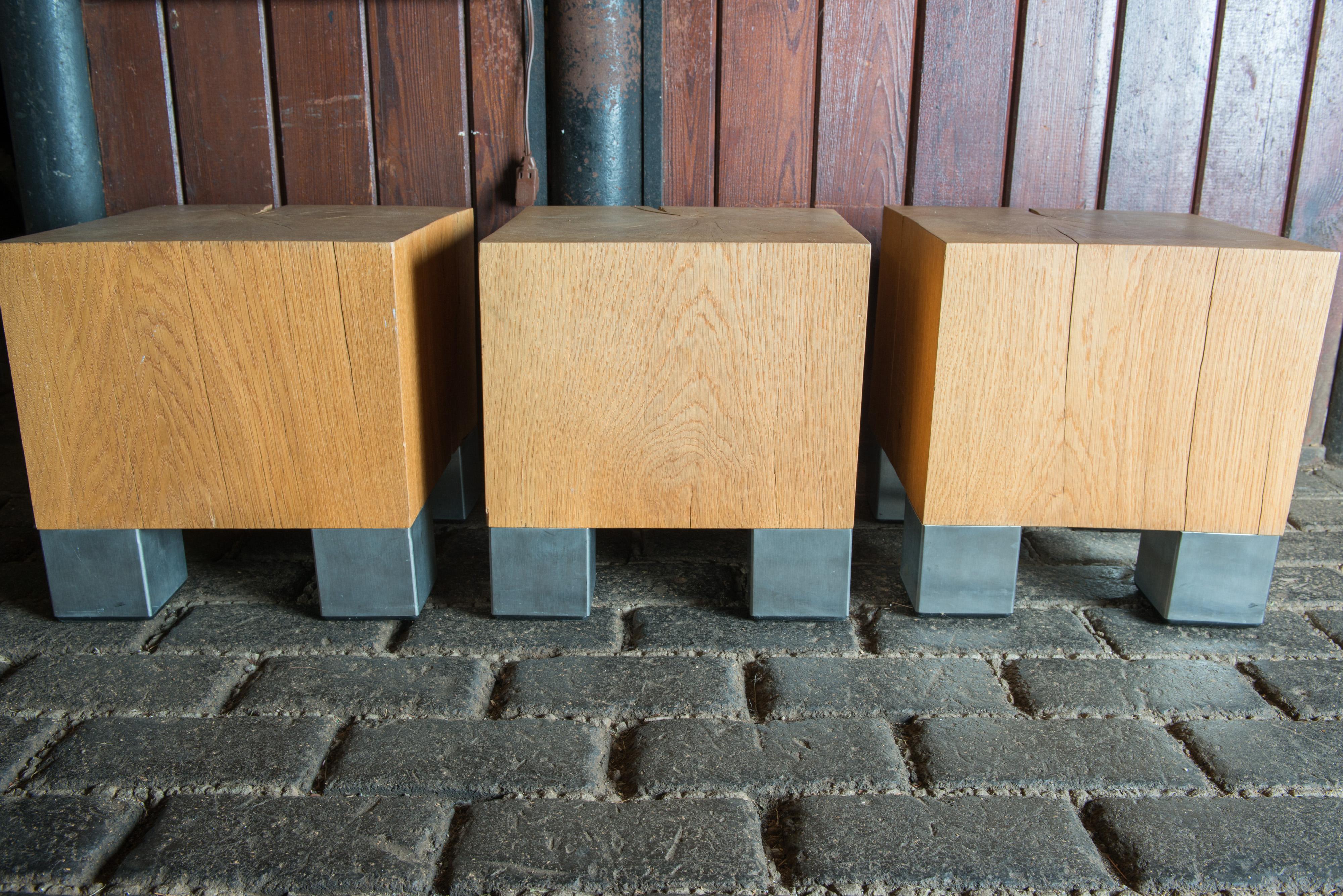 Late 20th Century Three American Studio Art Oak and Steel Coffee Tables For Sale