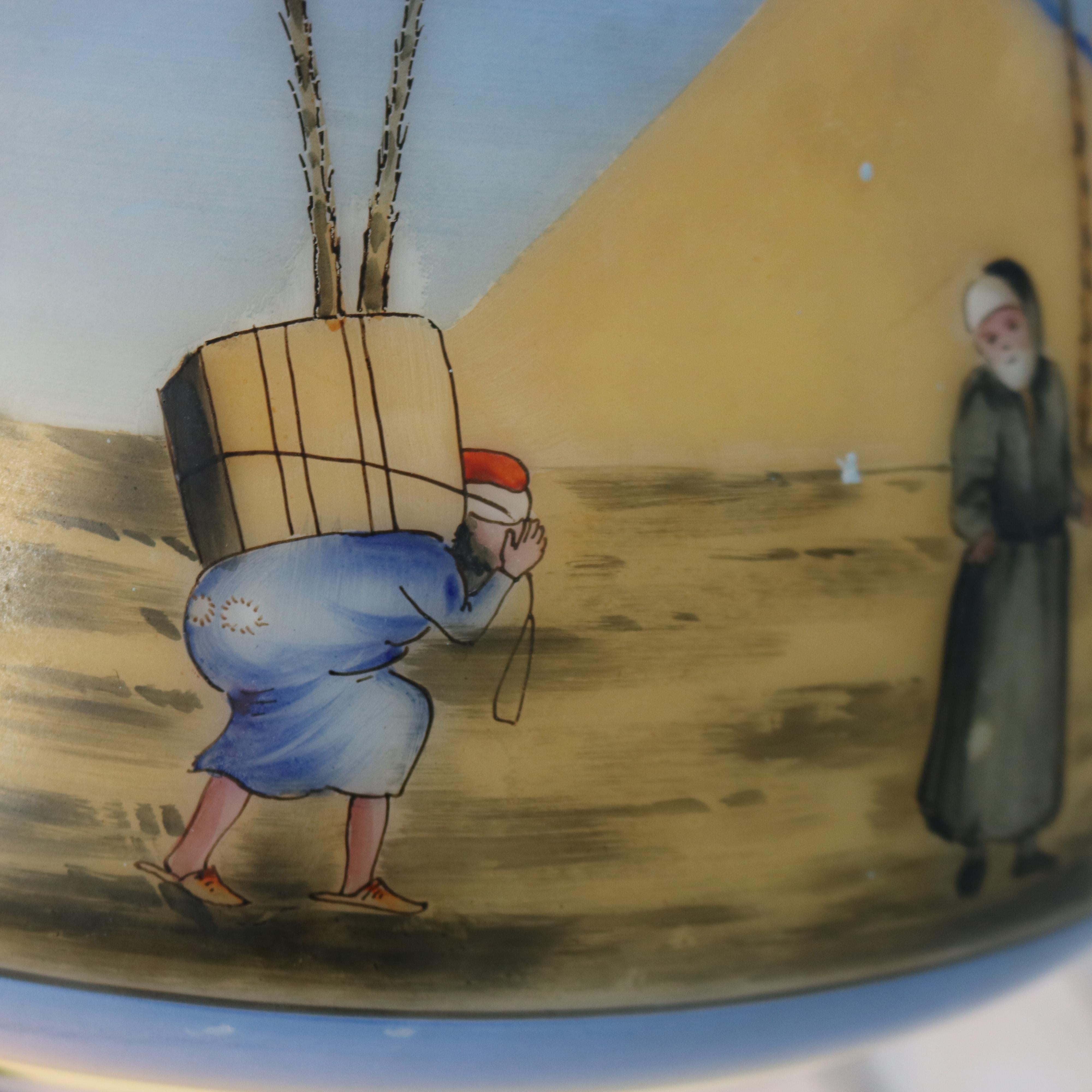 Three Amphora Egyptian Revival Hand Painted Opaline Glass Hanging Planters C1890 7