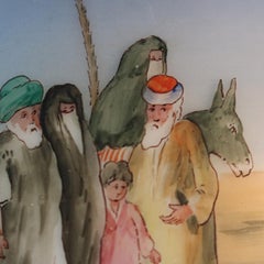 Three Amphora Egyptian Revival Hand Painted Opaline Glass Hanging Planters C1890