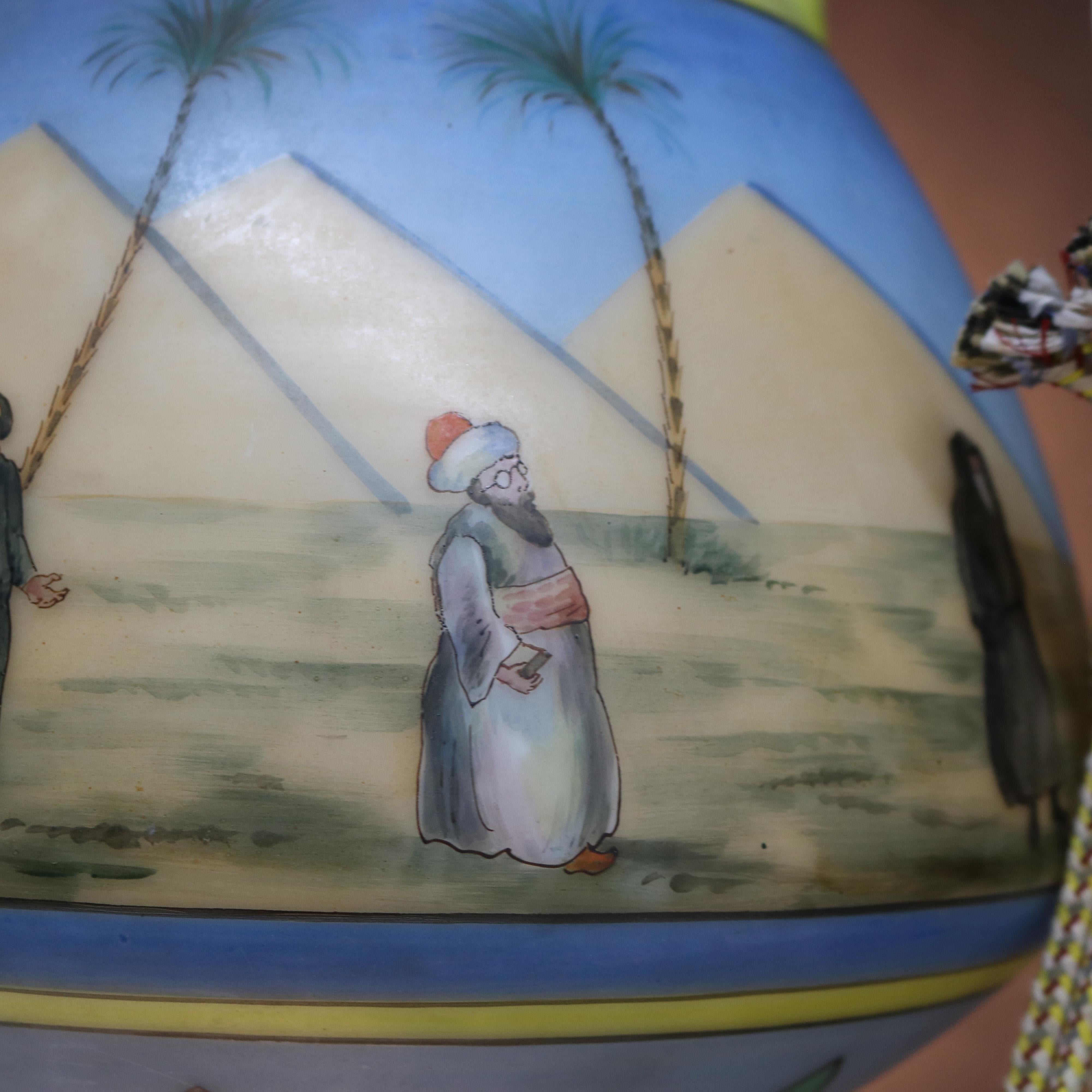 Three Amphora Egyptian Revival Hand Painted Opaline Glass Hanging Planters C1890 5