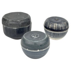 Three Annamese Small Blue Lidded Boxes, 15th century, Le Dynasty