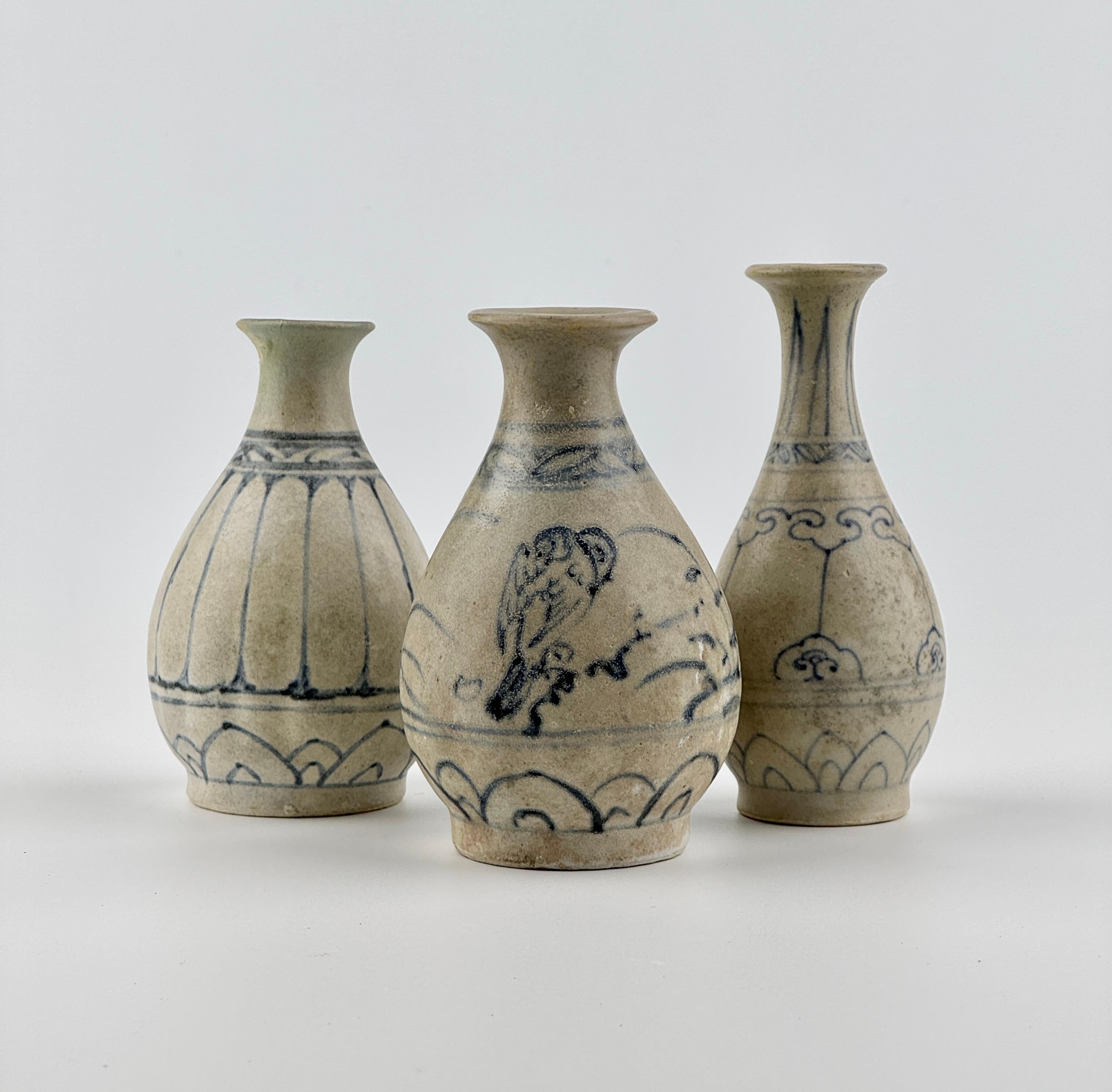 These 15th-century Annamese ceramics from Le dynasty, are notable for their rarity and refined design. The Yuhuchunping vases, with their elegant pear-shaped bodies and delicate blue-and-white motifs, showcase the sophisticated craftsmanship of the