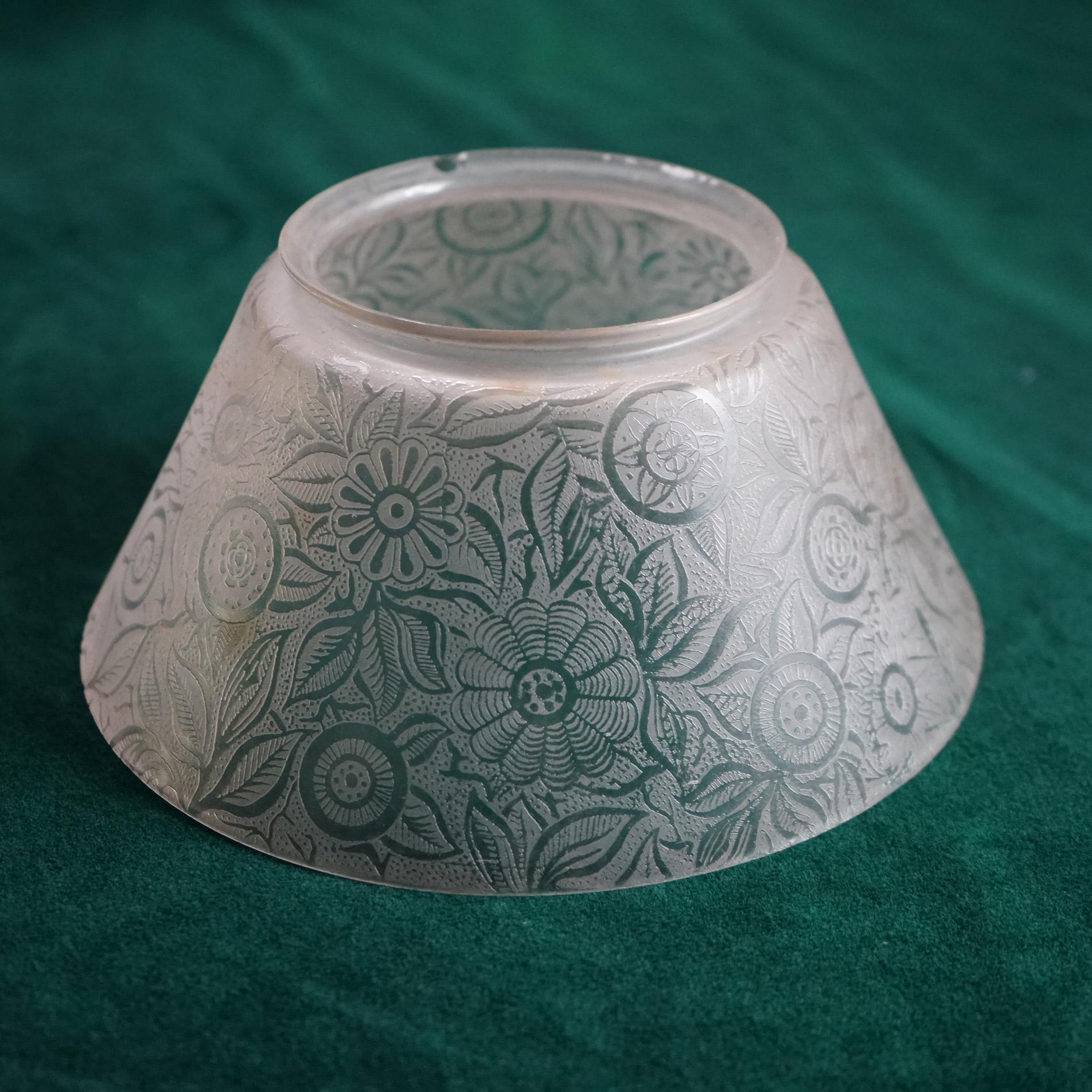 Glass Three Antique Aesthetic Acid Etched Gas Light Shades with Floral Design C1870