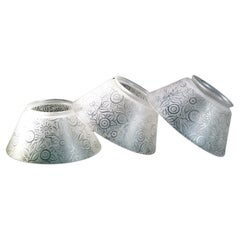 Three Antique Aesthetic Acid Etched Gas Light Shades with Floral Design C1870