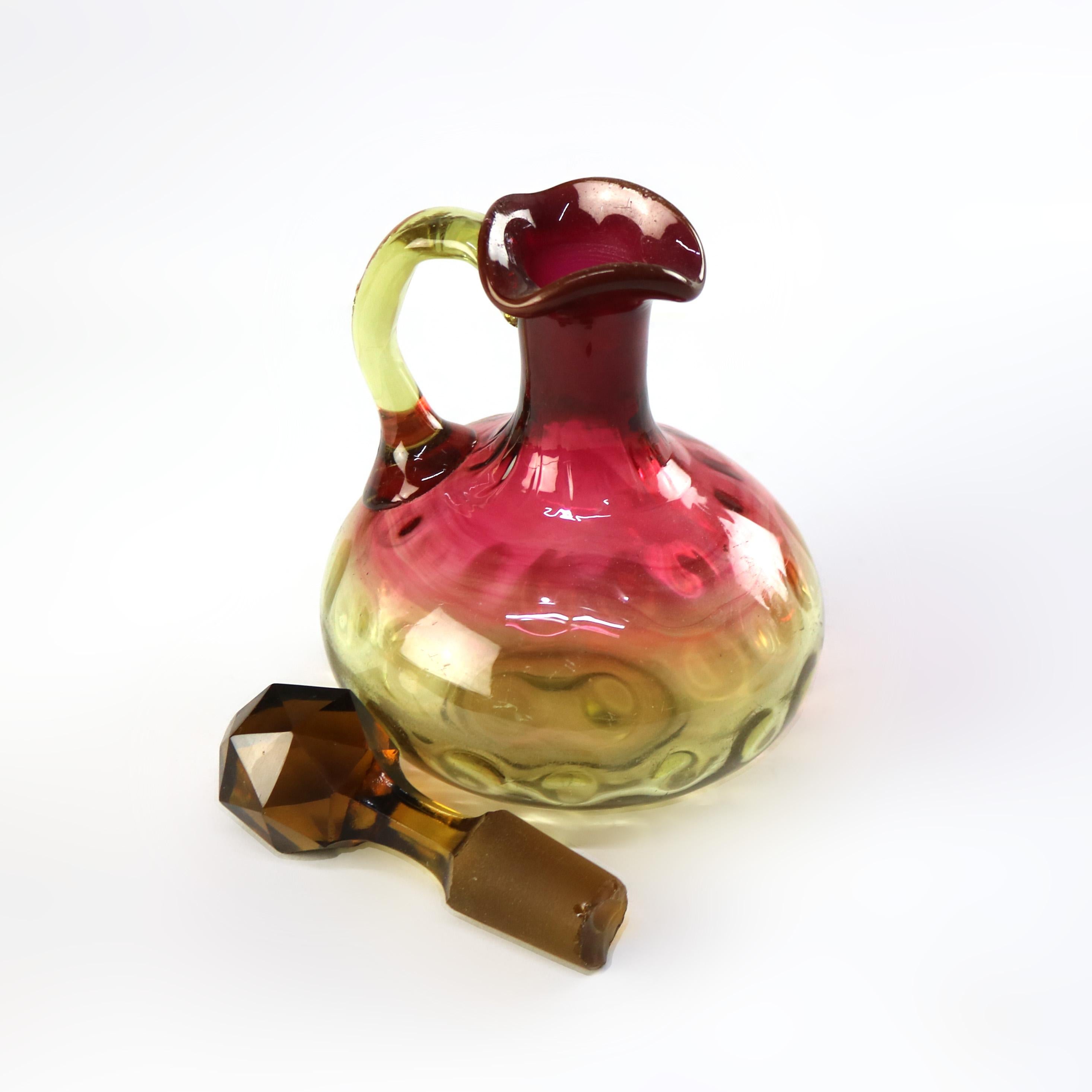 Verre d'art Trois cruches d'art en verre anciennes Amberina Coinspot Art C1900 en vente