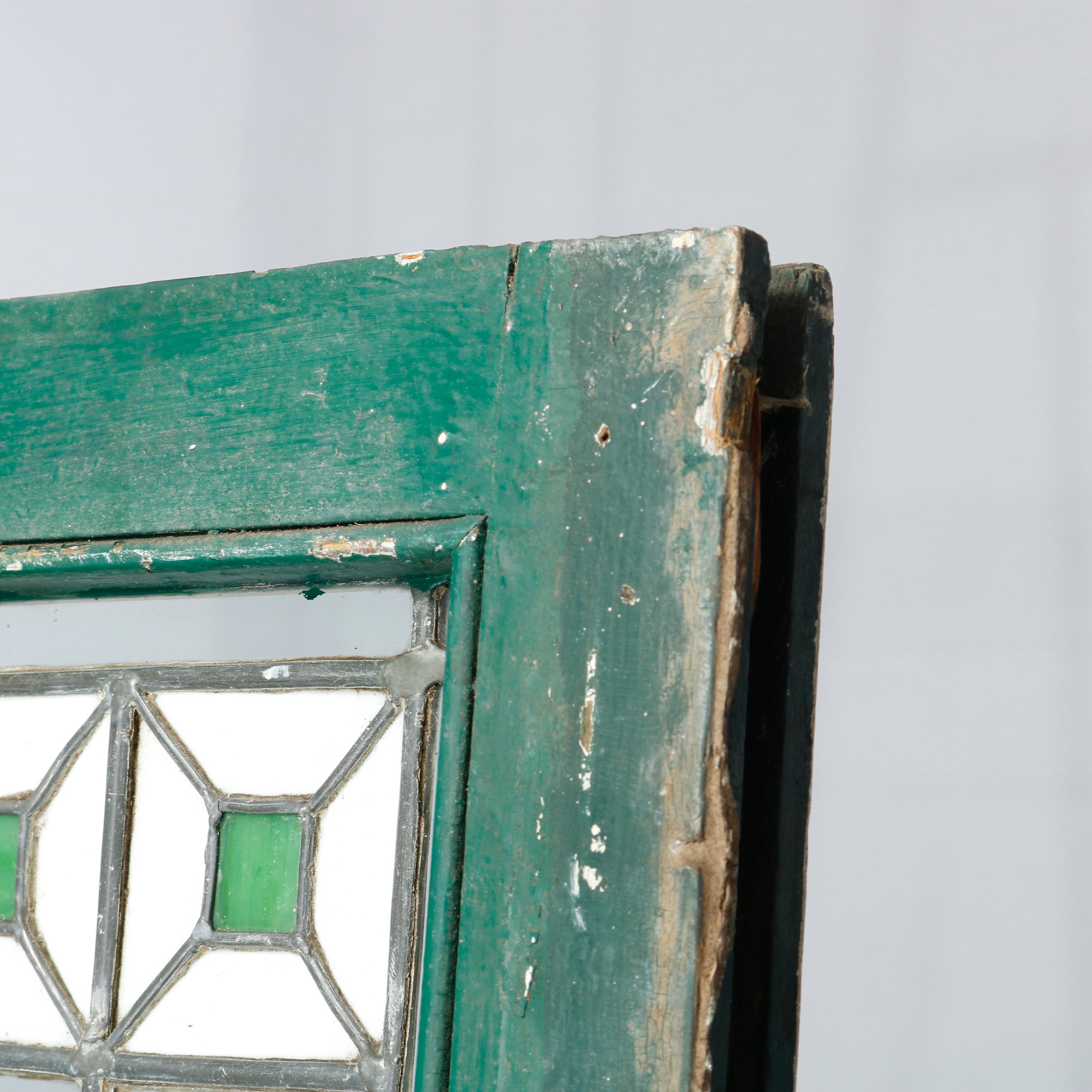 American Three Antique Arts & Crafts Frank Lloyd Wright Leaded Glass Windows, c1920