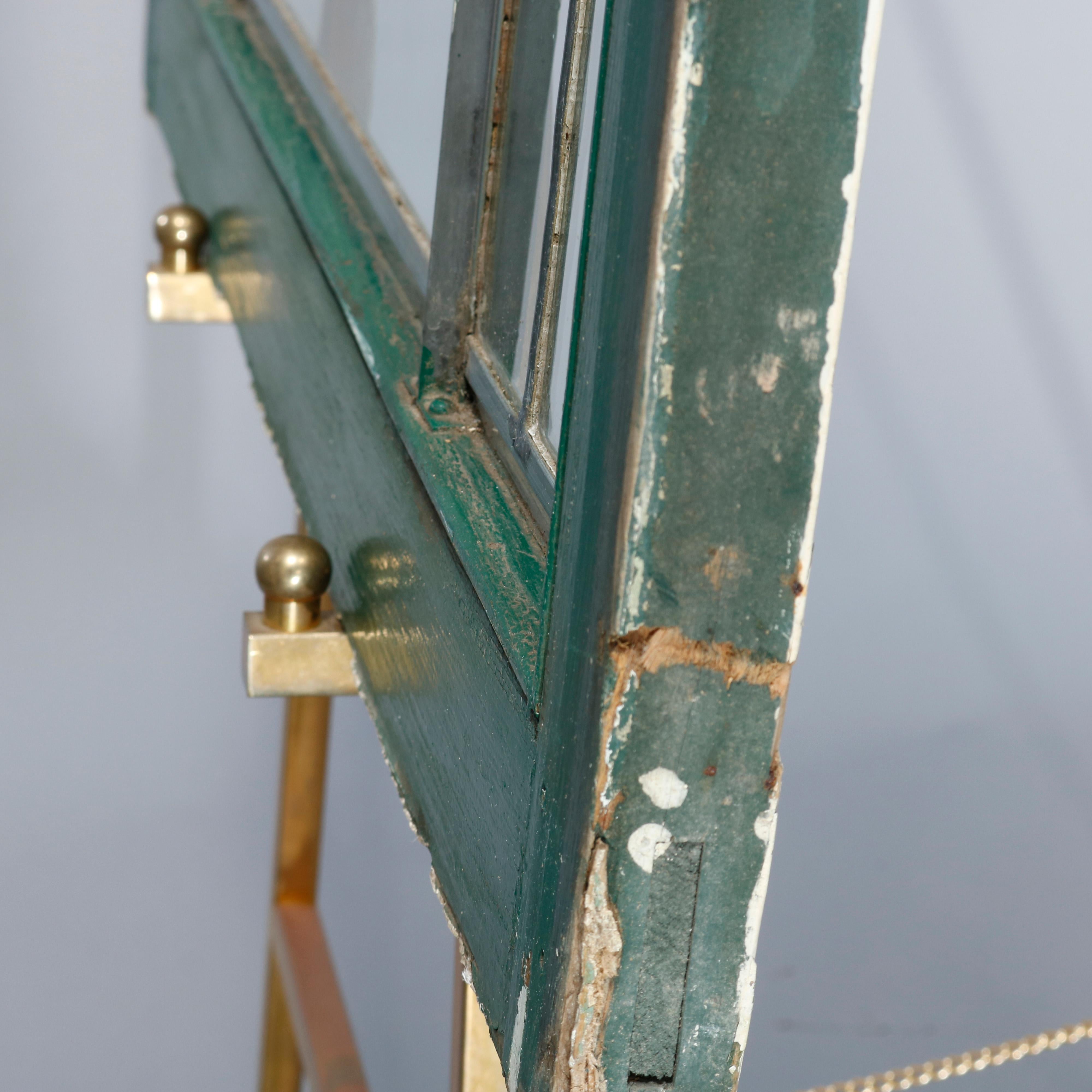 Wood Three Antique Arts & Crafts Frank Lloyd Wright Leaded Glass Windows, c1920