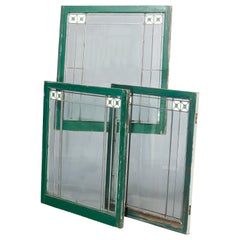 Three Antique Arts & Crafts Frank Lloyd Wright Leaded Glass Windows, c1920