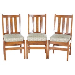 Three Antique Arts & Crafts L & JG Stickley Oak Side Chairs Circa 1910