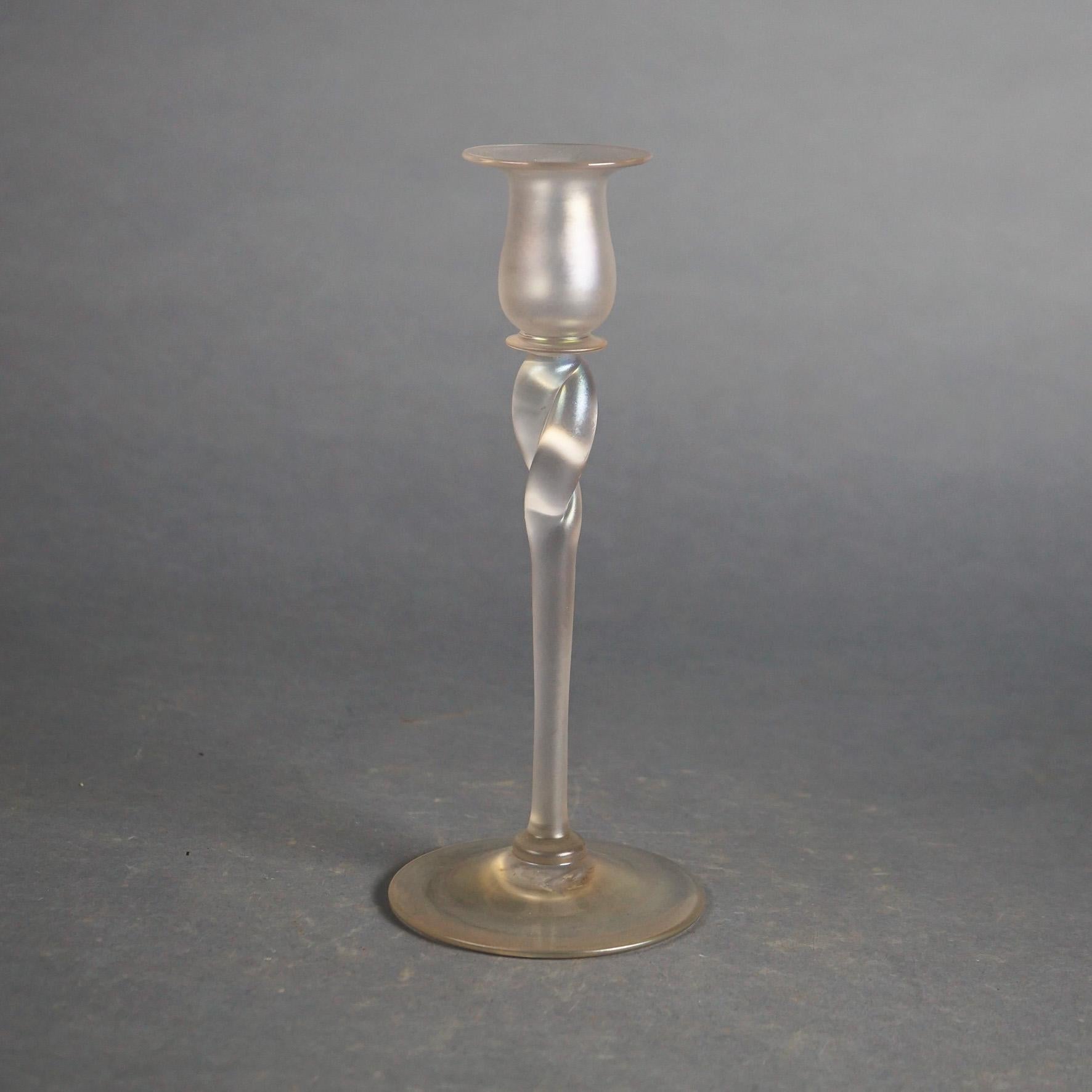 20th Century Three Antique Arts & Crafts Steuben Art Glass Candlesticks C1930