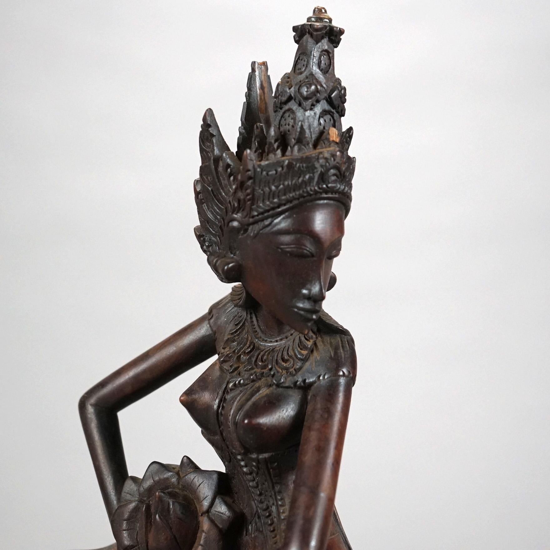 Three Antique Balinese Hand Carved Hardwood Dancer Figures C1920 5