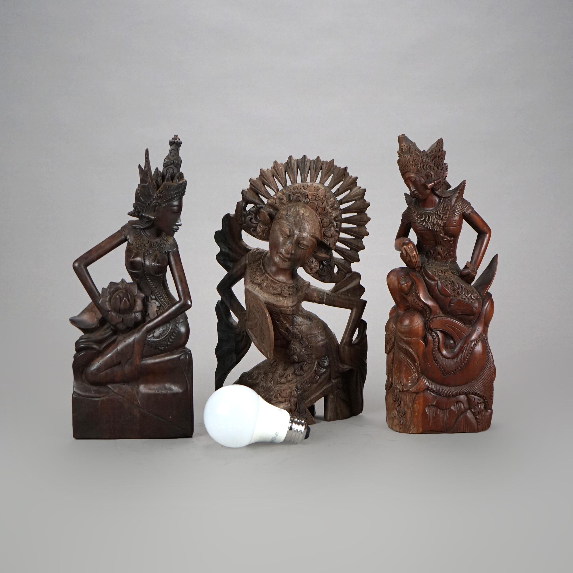 Three Antique Balinese Hand Carved Hardwood Dancer Figures C1920

Left - 1 1/2
